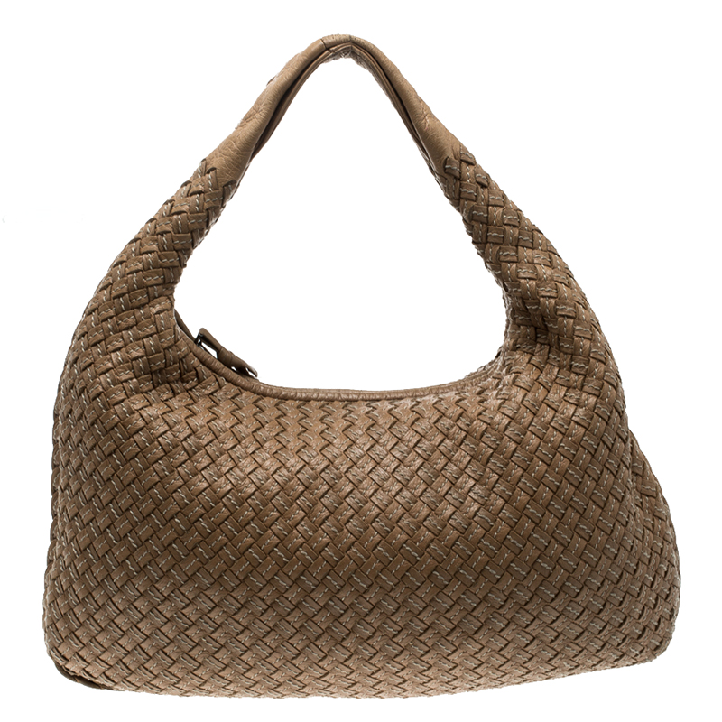 Bottega Veneta Brown Intrecciato Stitched Nappa Leather Medium Veneta Hobo  Bottega Veneta