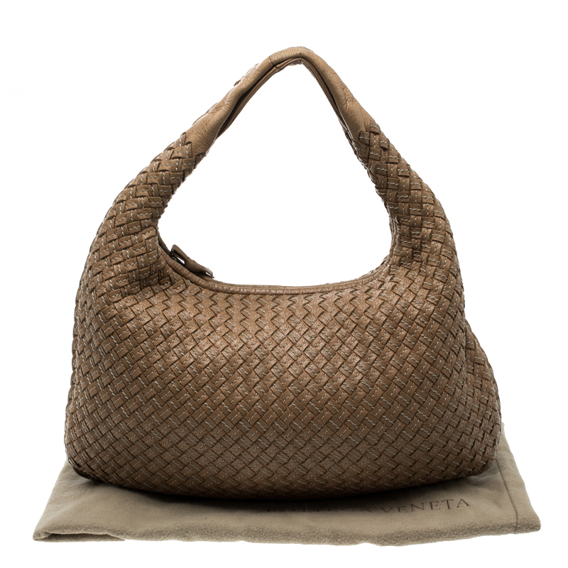 Bottega Veneta Brown Intrecciato Stitched Nappa Leather Medium Veneta Hobo  Bottega Veneta