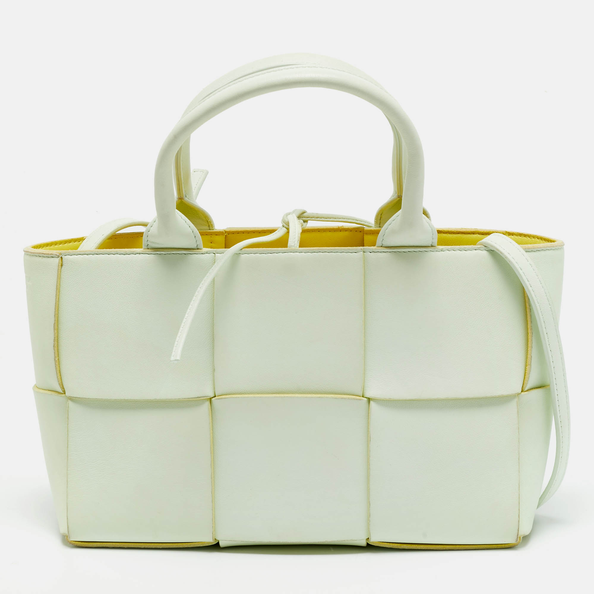 

Bottega Veneta Arco Mini Mint Green Intreccio Leather Tote