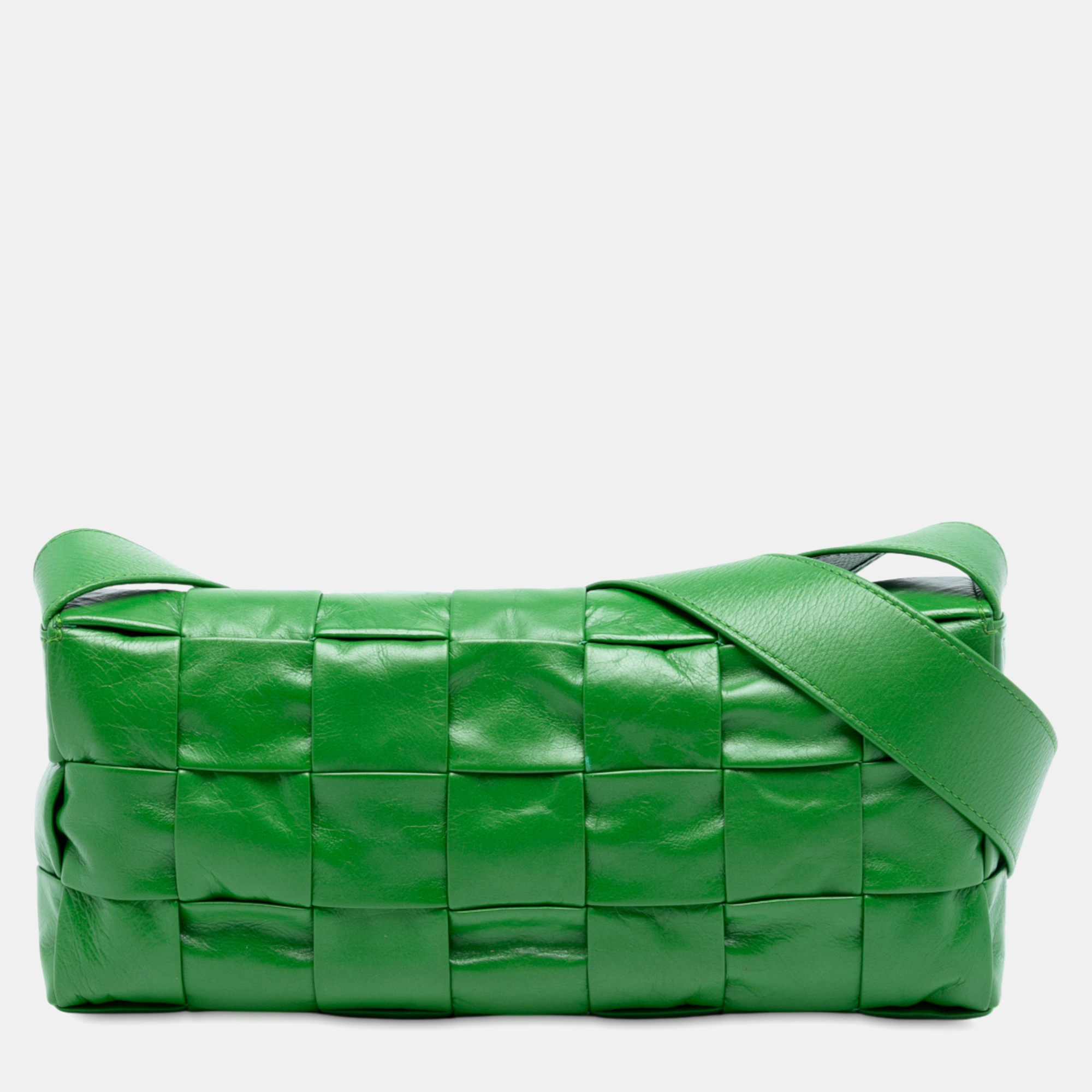 

Bottega Veneta Green Stretch Paper Calfskin Intrecciato Cassette Crossbody