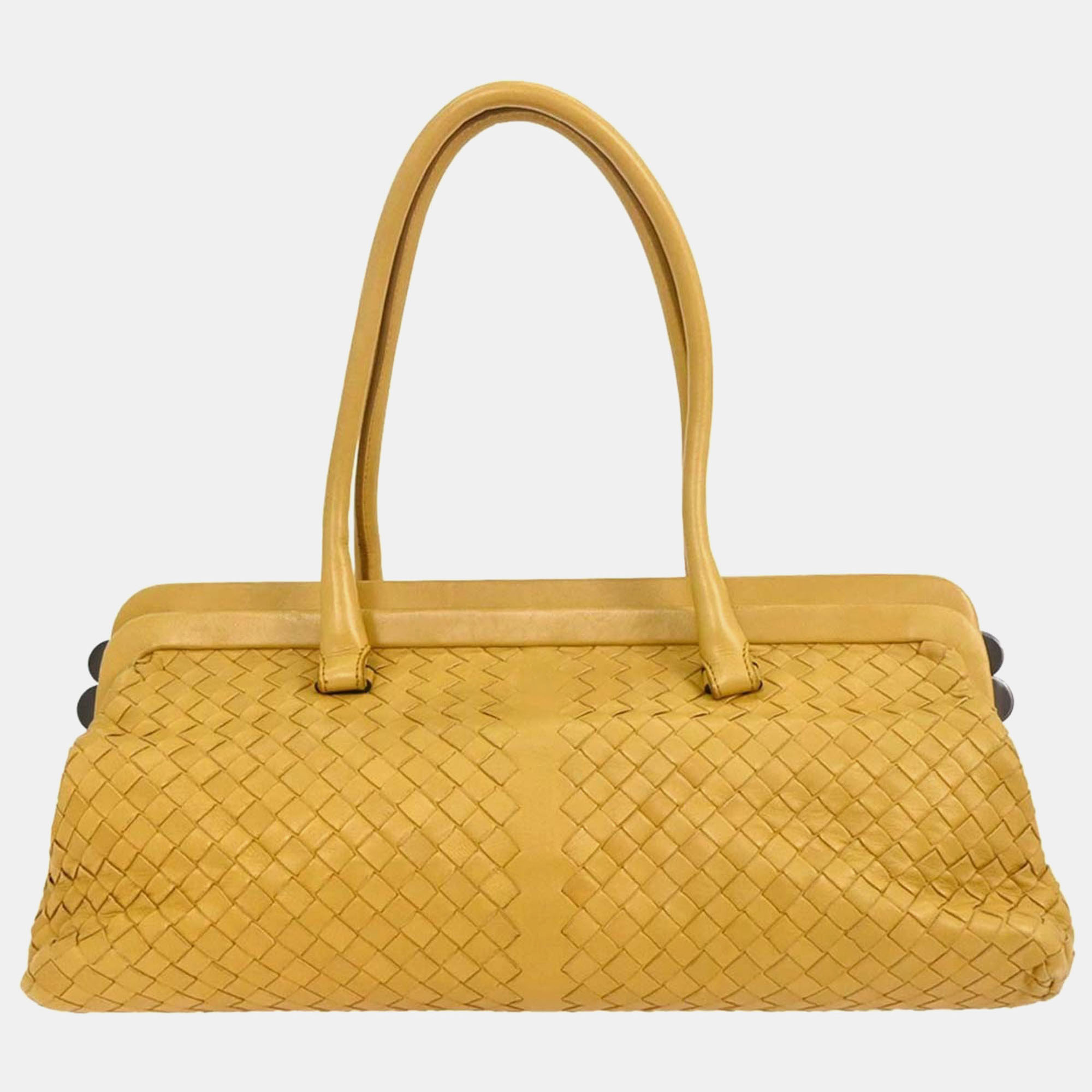 

Bottega Veneta Yellow Lambskin Intrecciato Handbag