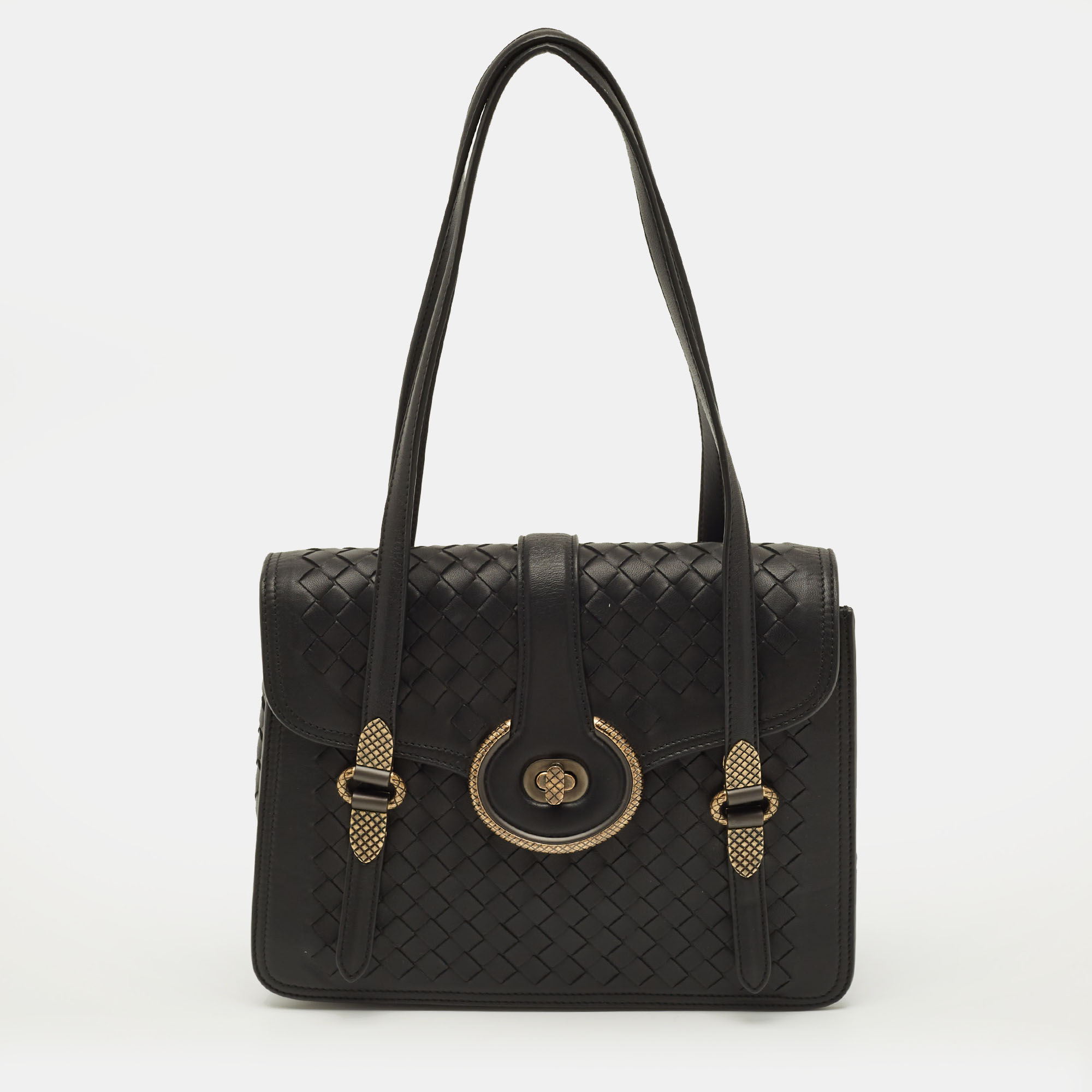 

Bottega Venetta Mezzaluna Black Intrecciato Leather Bag