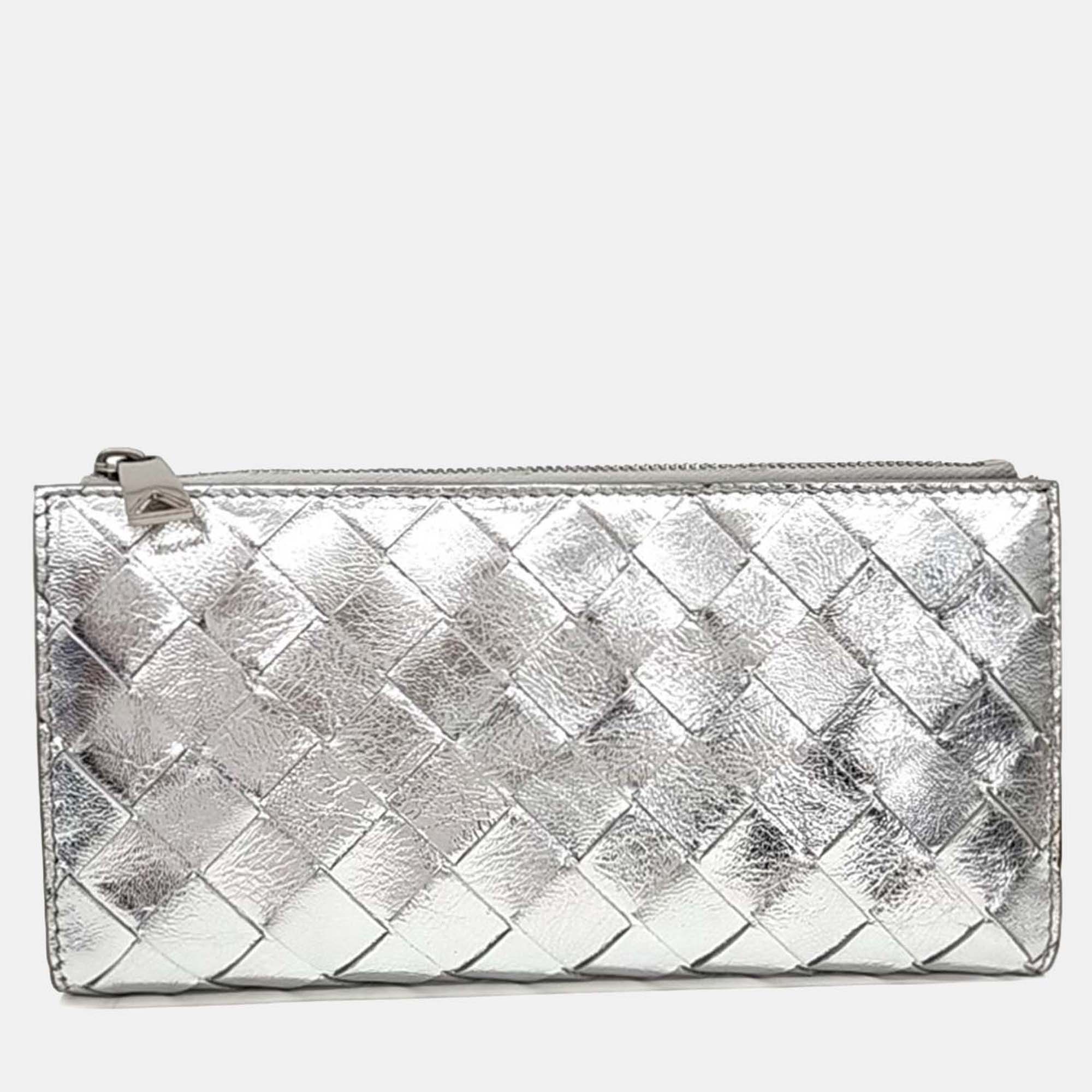 

Bottega Veneta Silver Leather Mesh Long Wallet