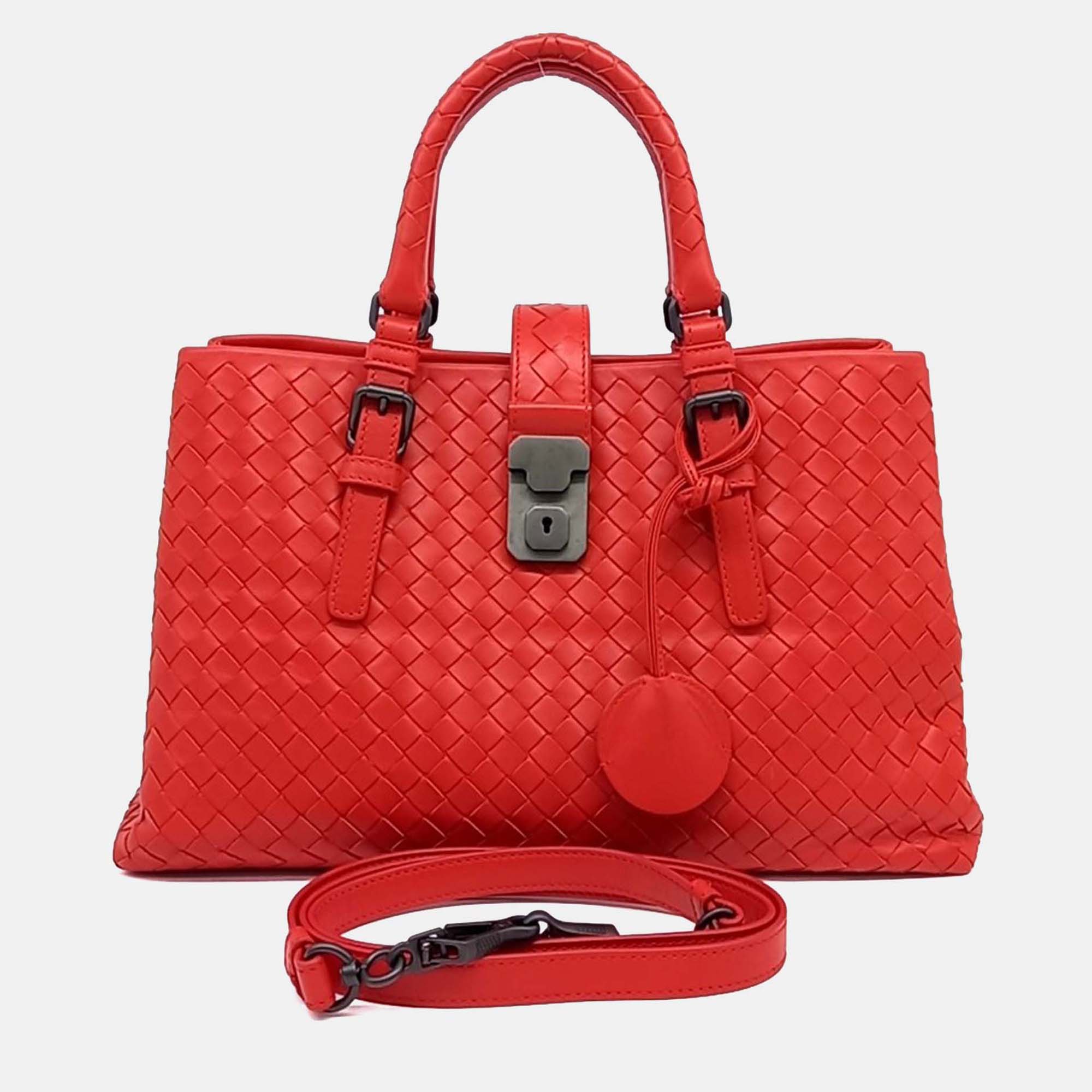 

Bottega Veneta Red Leather Mesh Roma Bag