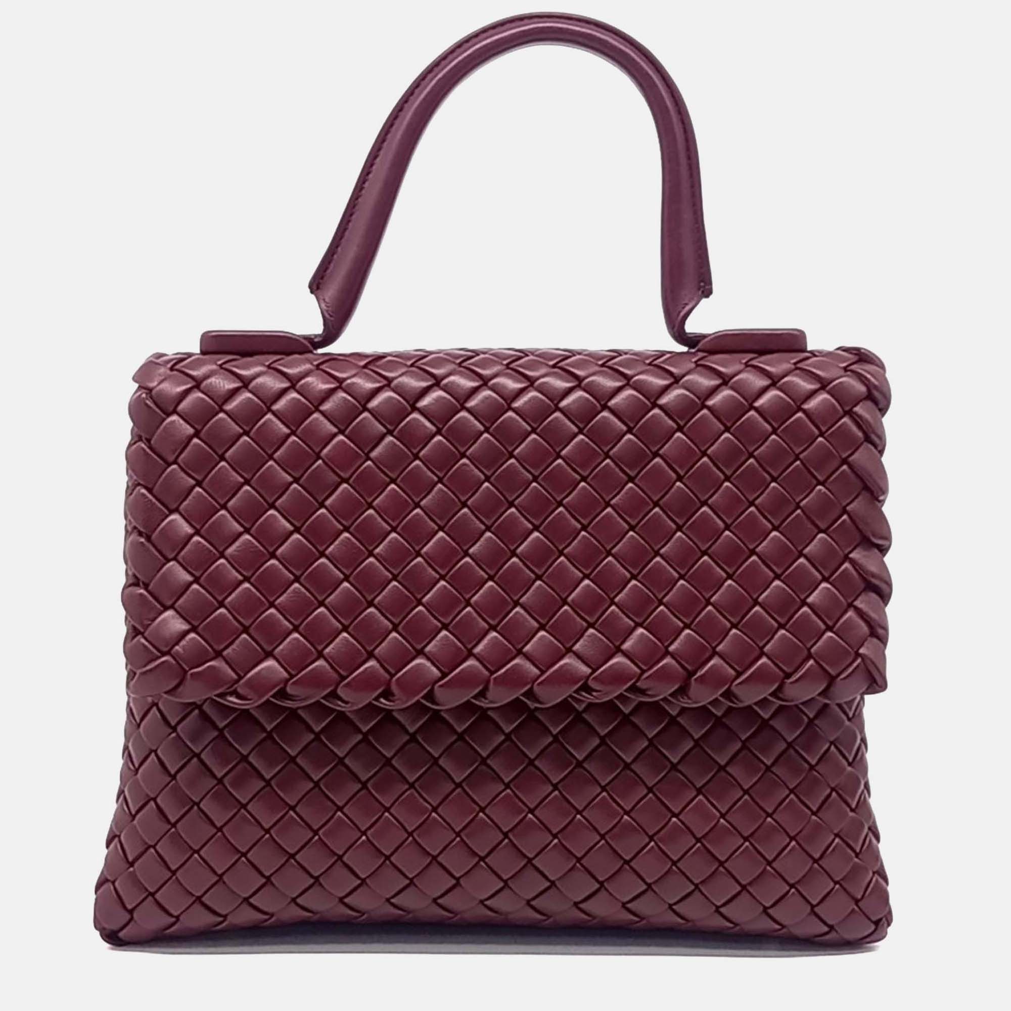 

Bottega Veneta Burgundy Leather Patti Top Handle Bag