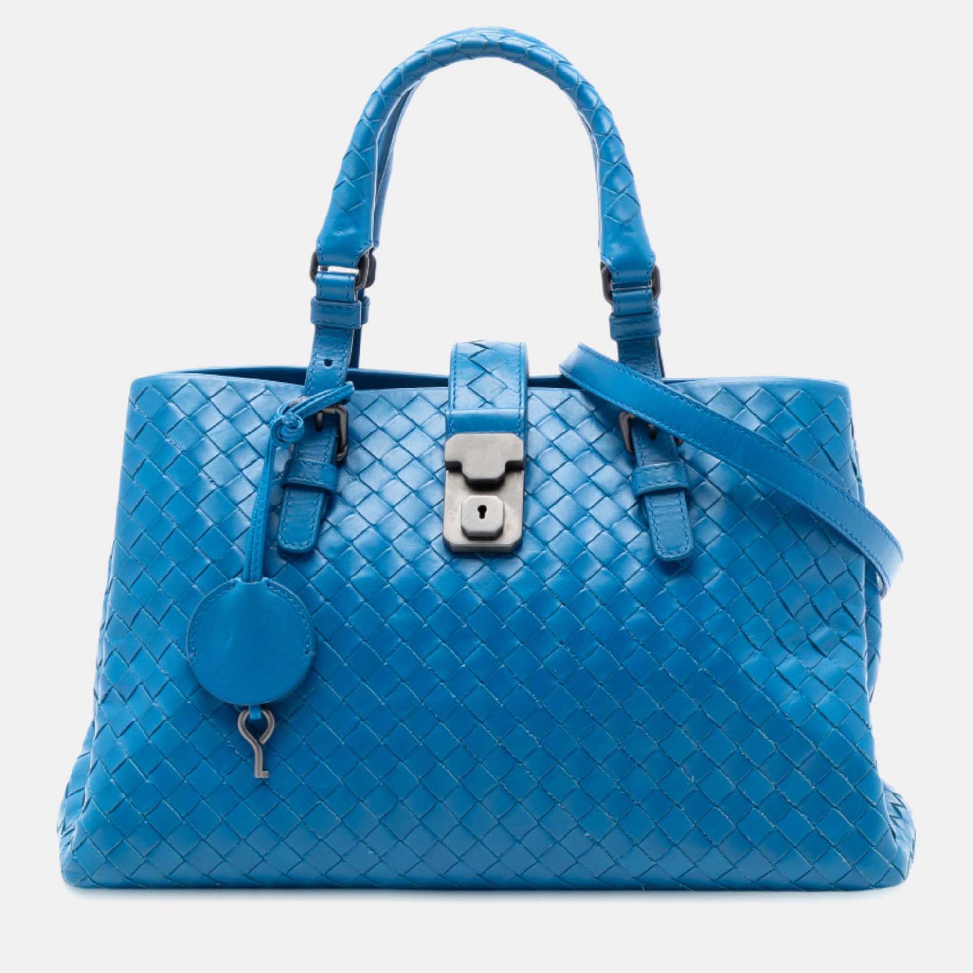 

Bottega Veneta Blue Small Nappa Intrecciato Roma Satchel
