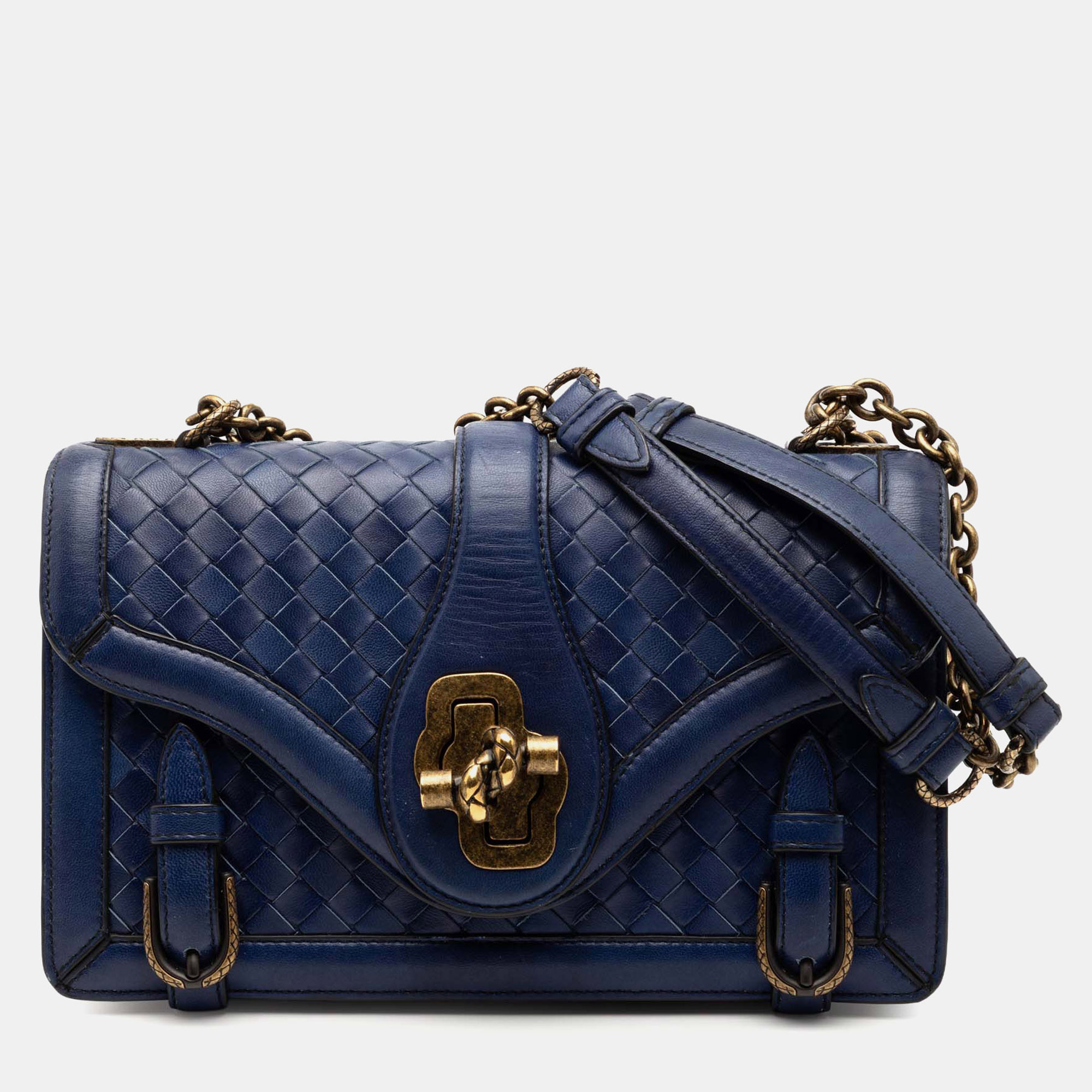 

Bottega Veneta Blue Nappa Intrecciato City Knot Shoulder Bag