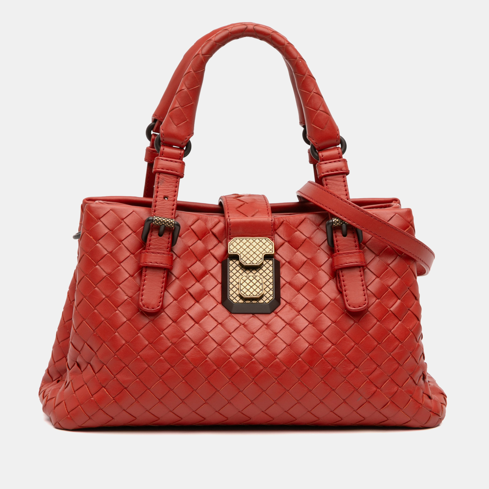 

Bottega Veneta Red Mini Nappa Intrecciato Roma Satchel