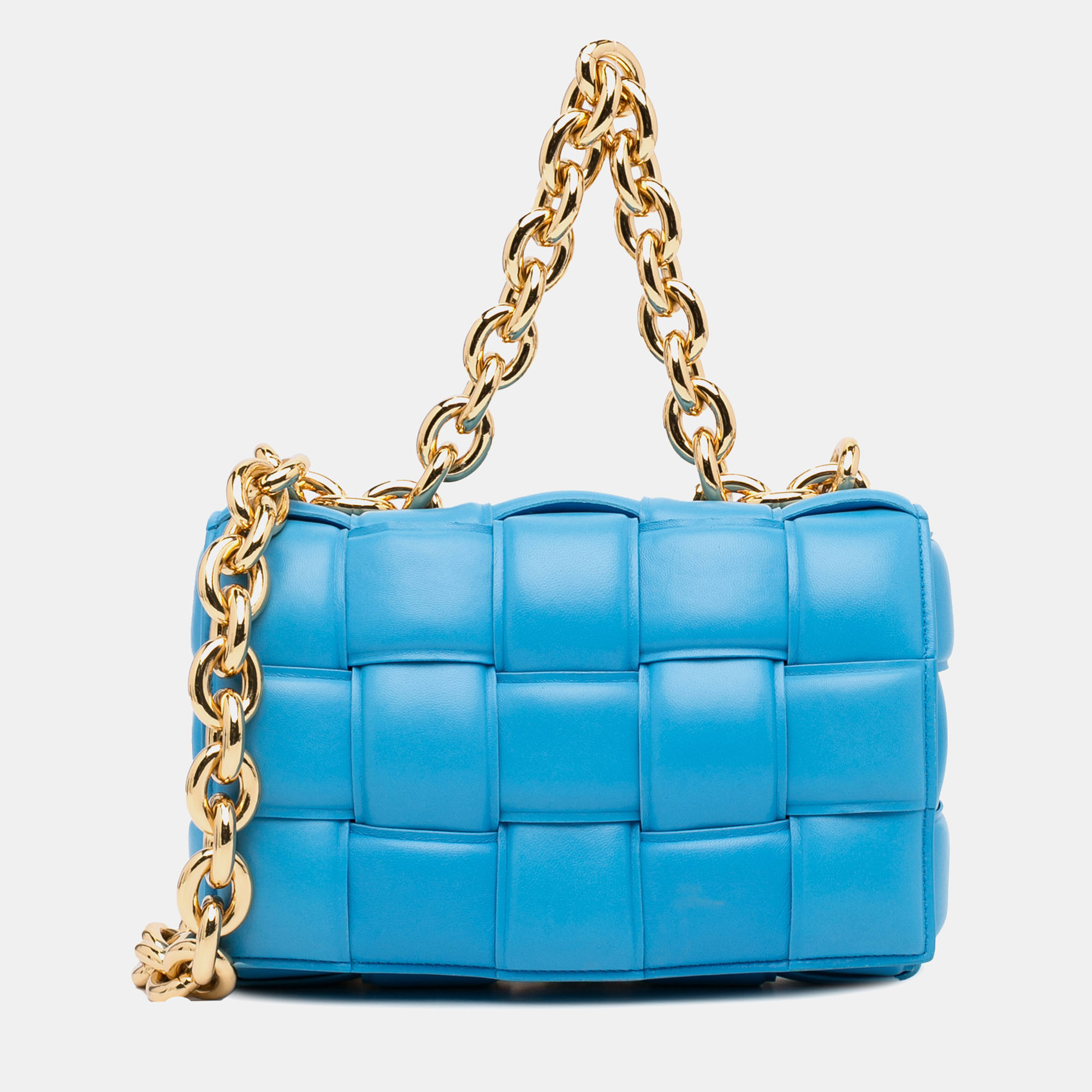 

Bottega Veneta Blue Nappa Intrecciato Padded Chain Cassette Satchel
