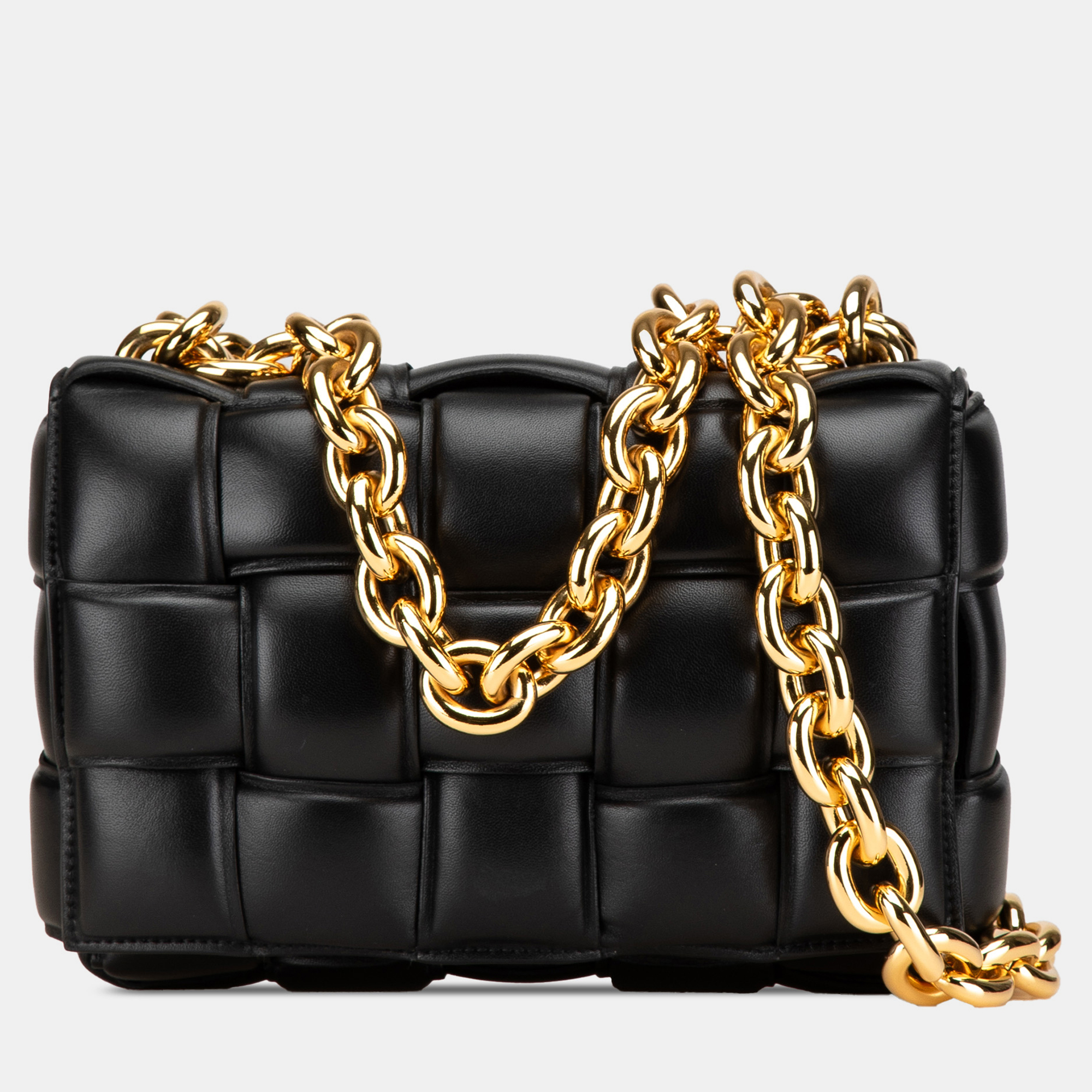 

Bottega Veneta Black Nappa Intrecciato Padded Chain Cassette Satchel