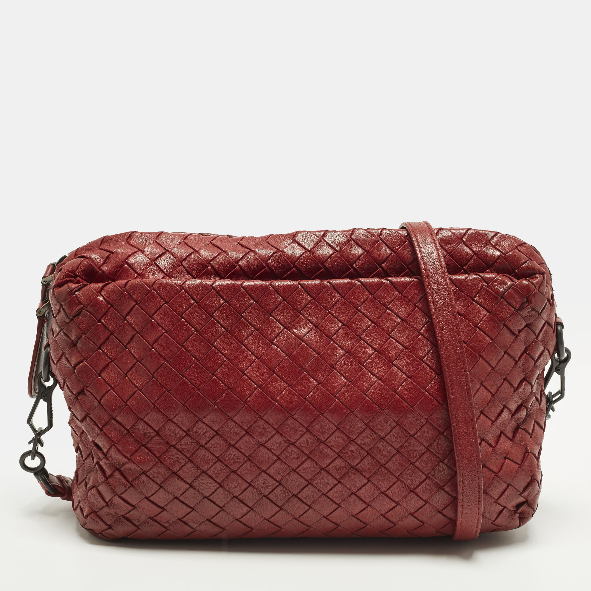 

Bottega Veneta Pocket Red Intrecciato Leather Crossbody Bag