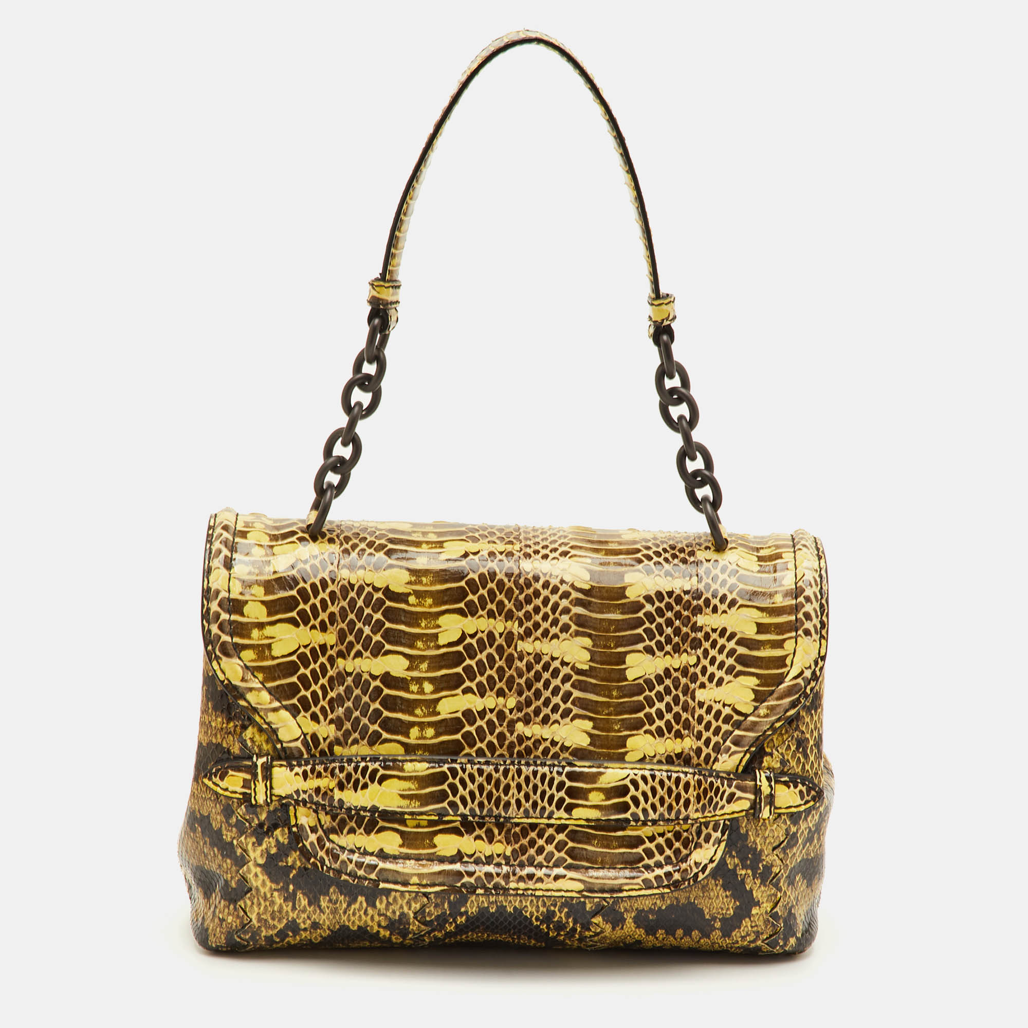 

Bottega Veneta Brown/Yellow Karung Leather and Watersnake Shoulder Bag