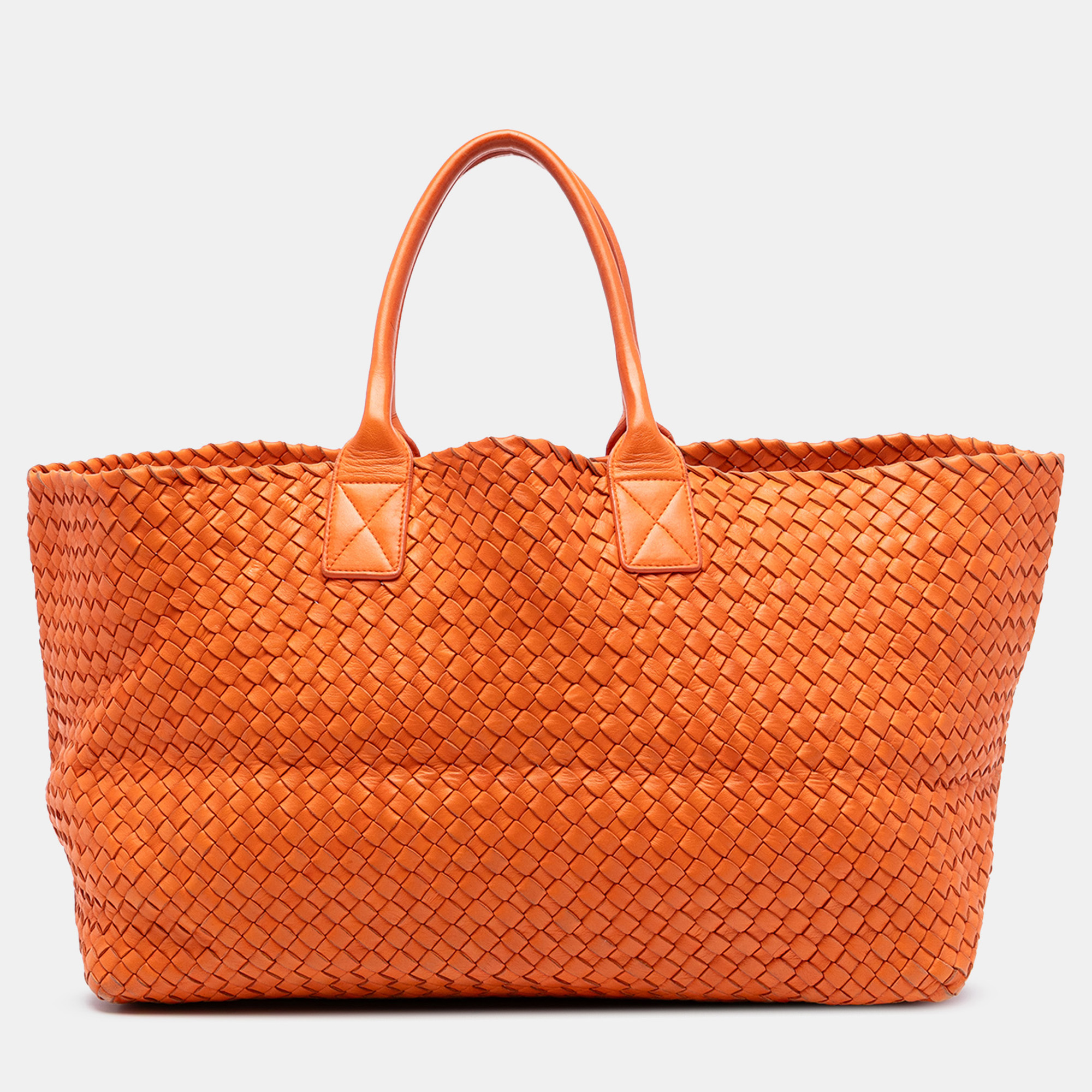 

Bottega Veneta Orange Large Lambskin Intreccio Cabat Tote