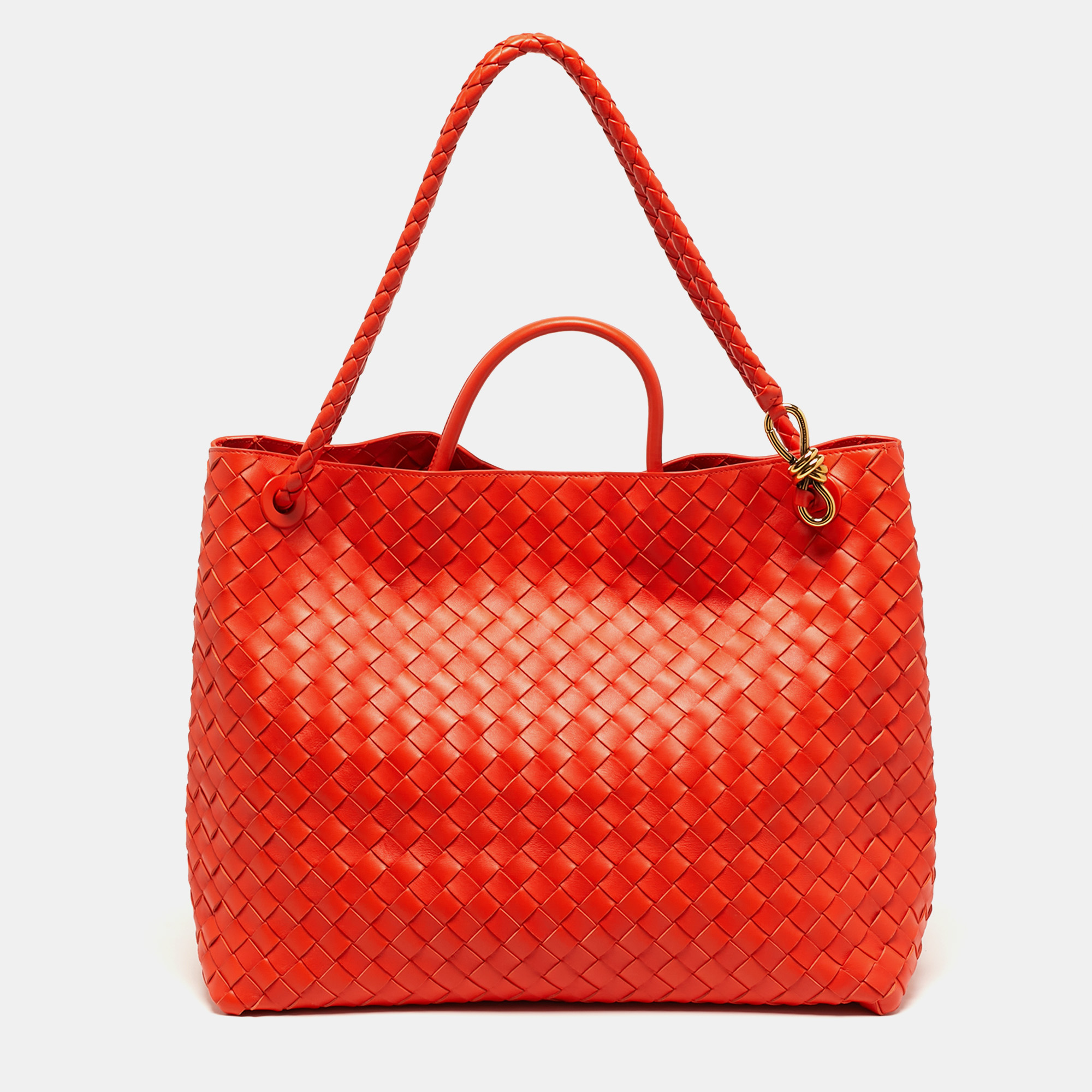 

Bottega Veneta Andiamo  Orange Intrecciato Leather Tote
