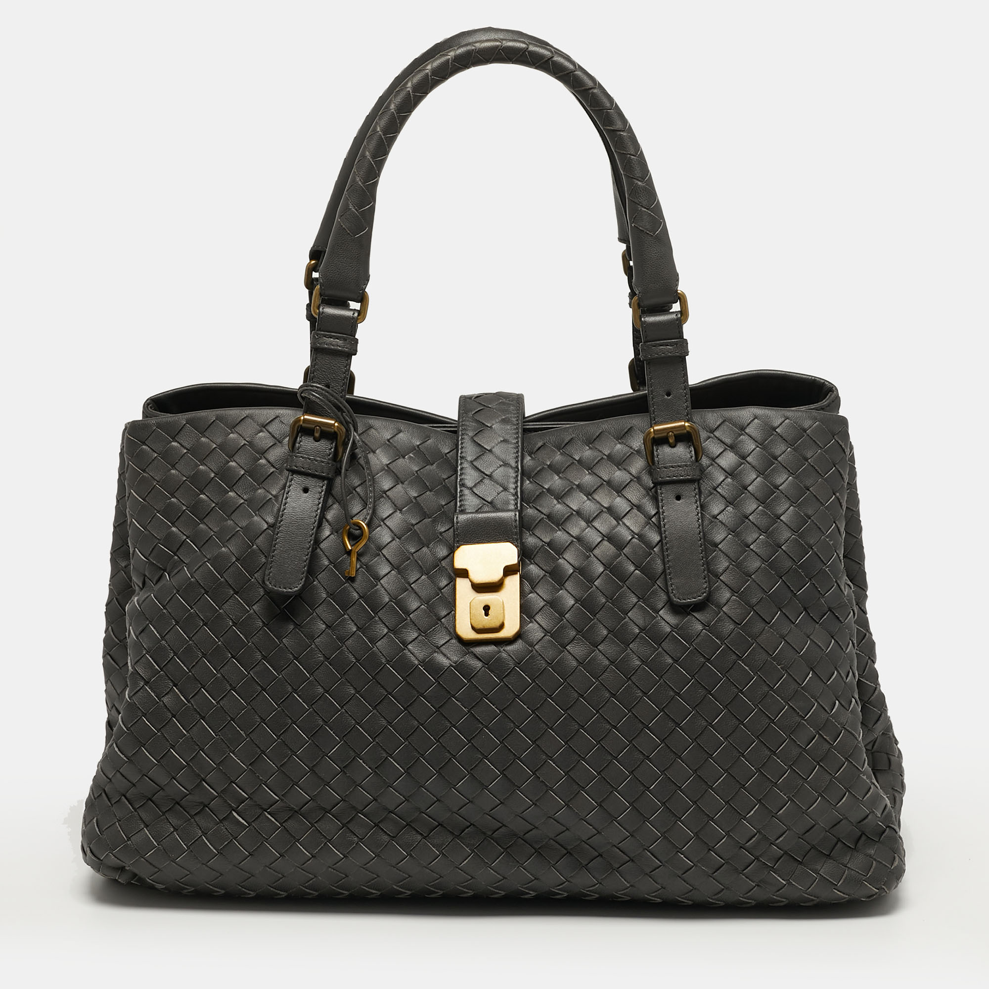 

Bottega Veneta Roma  Dark Grey Intrecciato Leather Tote