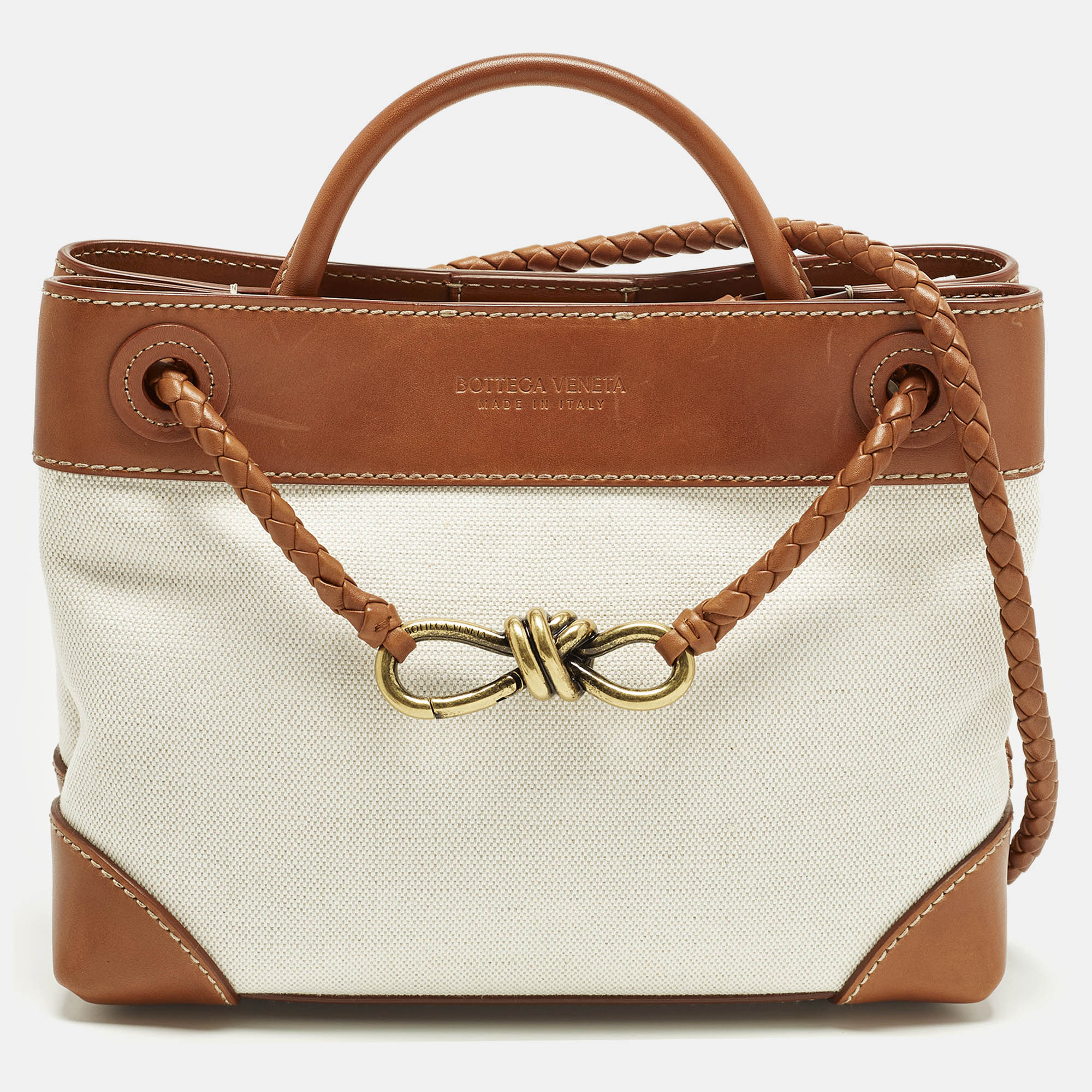 

Bottega Veneta Andiamo  Brown/Natural Canvas and Leather Tote
