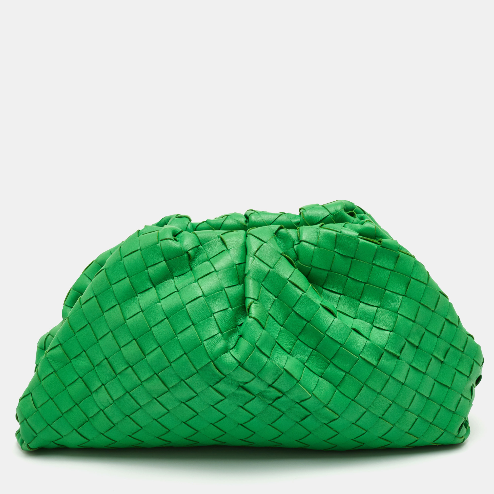 

Bottega Veneta The Pouch Green Intrecciato Leather Clutch
