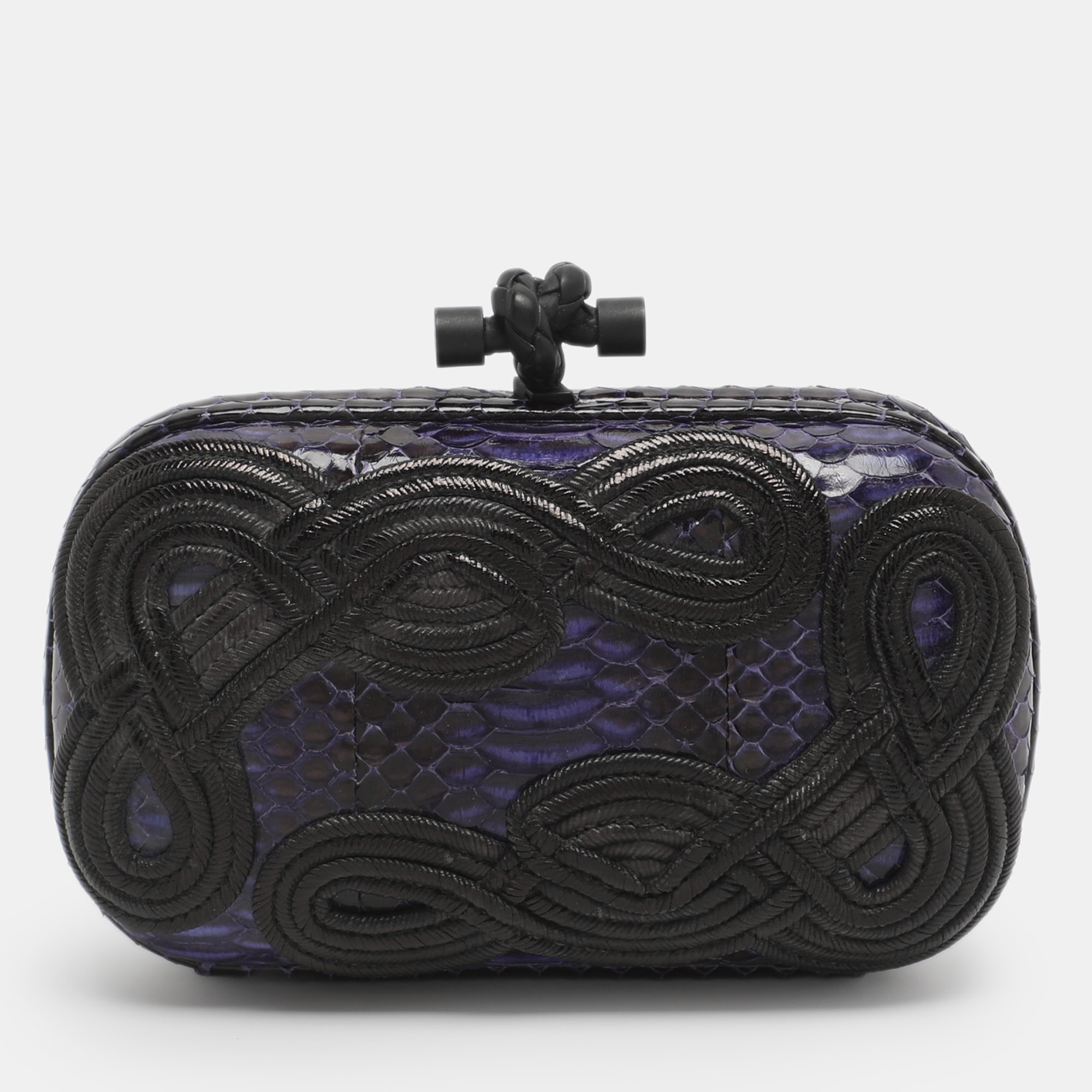 

Bottega Veneta Knot Purple Nylon Embroidered and Python Leather Clutch