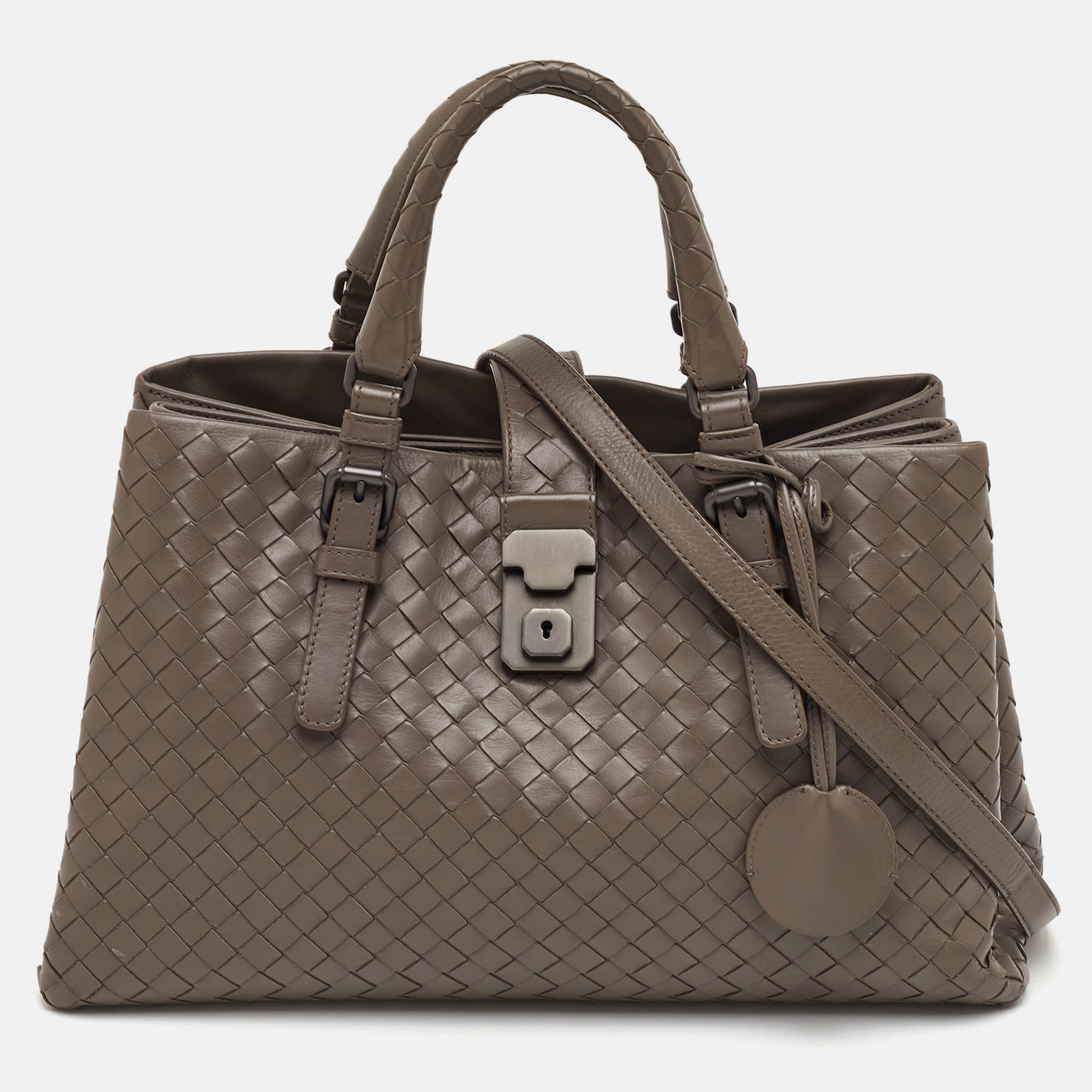 

Bottega Veneta Roma  Taupe Grey Intrecciato Leather Tote