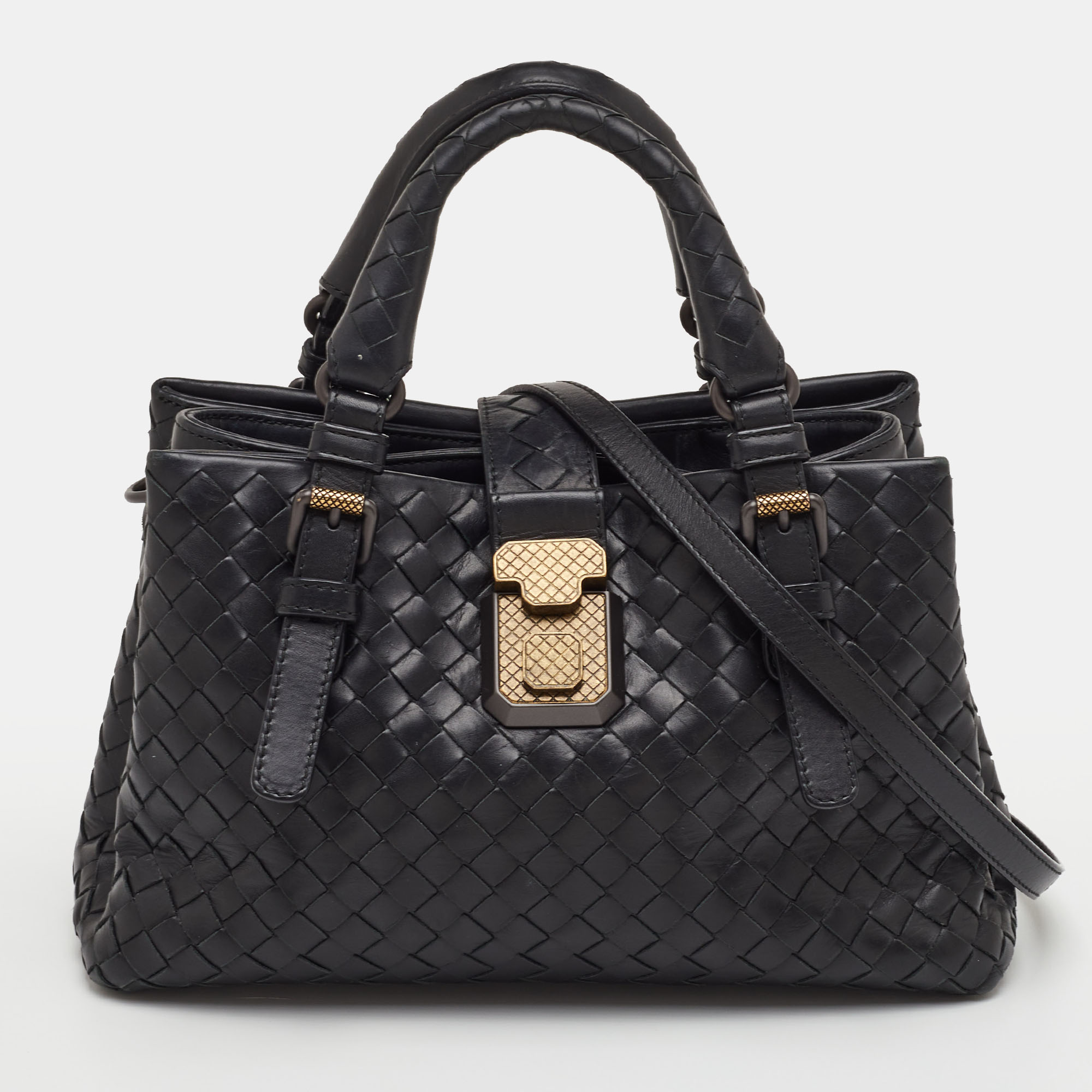 

Bottega Veneta Roma Mini Black Intrecciato Leather Tote