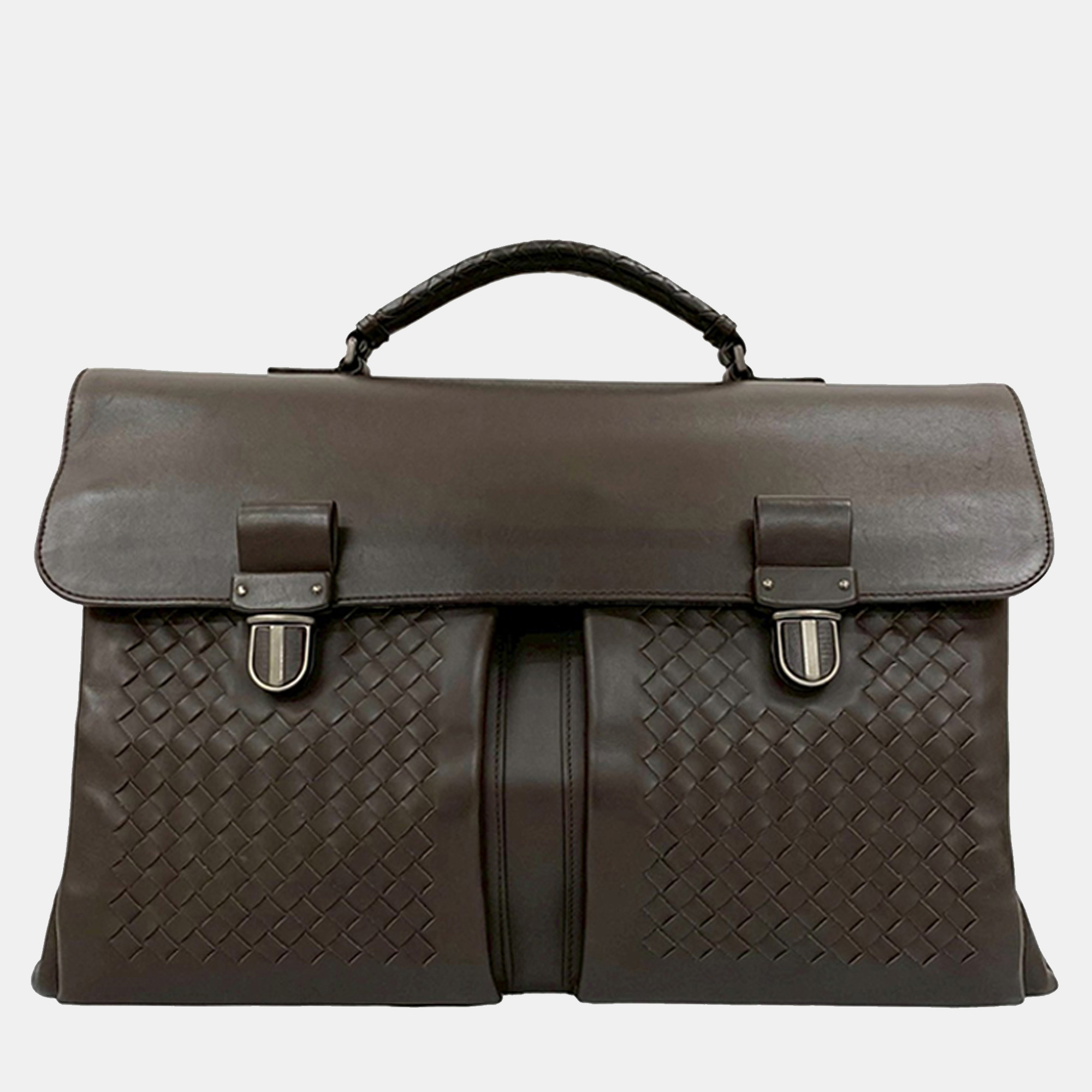 

Bottega Veneta Brown Intrecciato Trimmed Nappa Business Bag