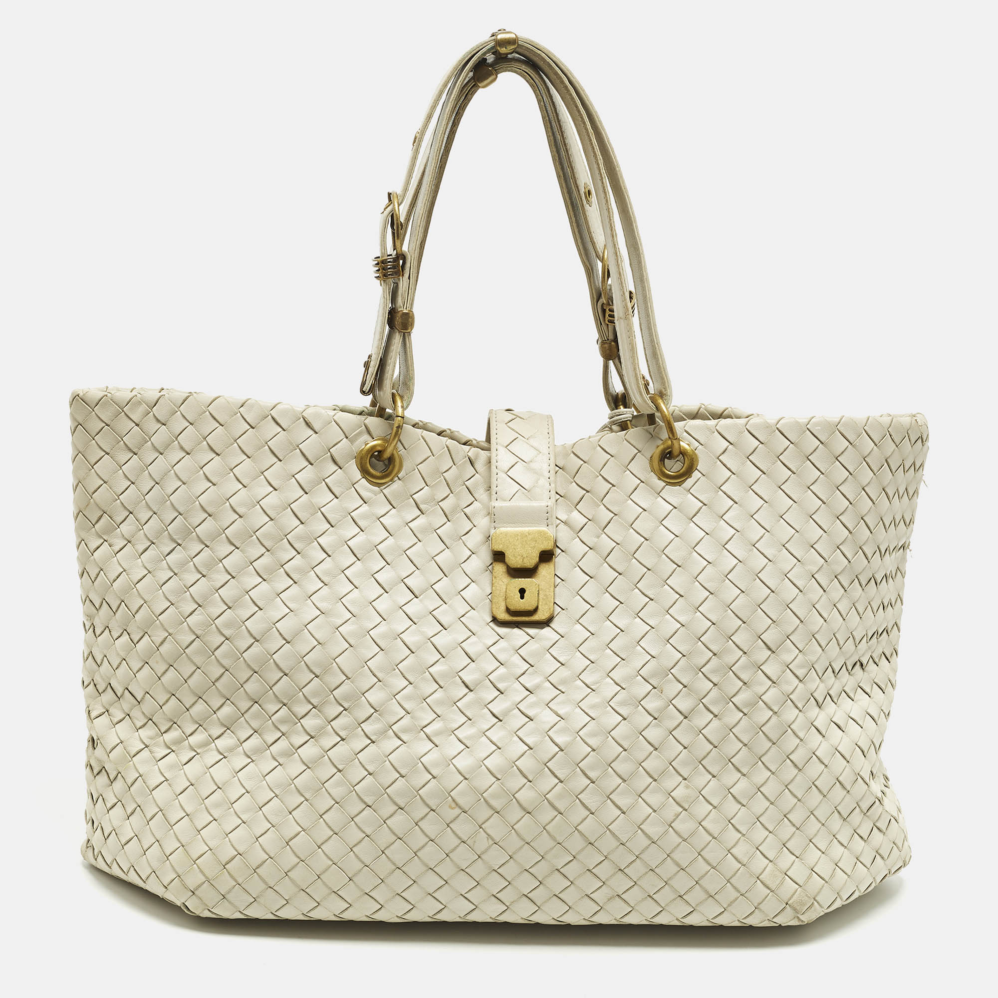 

Bottega Veneta Capri  Off White Intrecciato Leather Tote