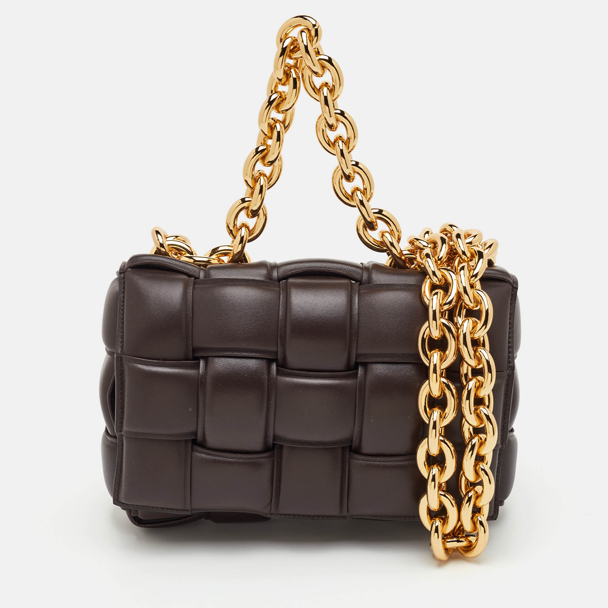 

Bottega Veneta Cassette Chain Brown Padded Leather Shoulder Bag