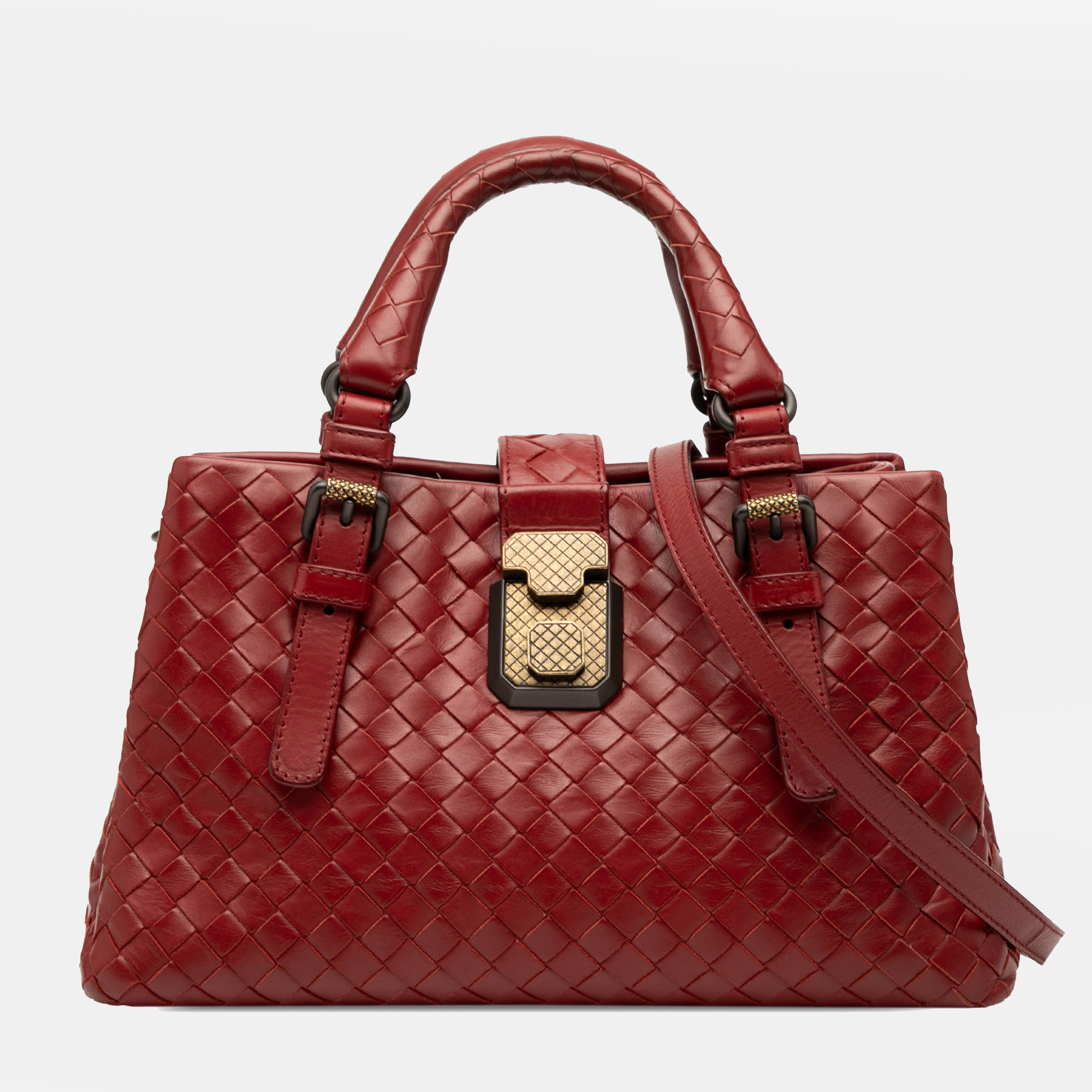 

Bottega Veneta Red Mini Nappa Intrecciato Roma Satchel