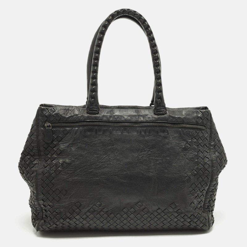 

Bottega Veneta Double Zip Detail Black Intrecciato Leather Tote