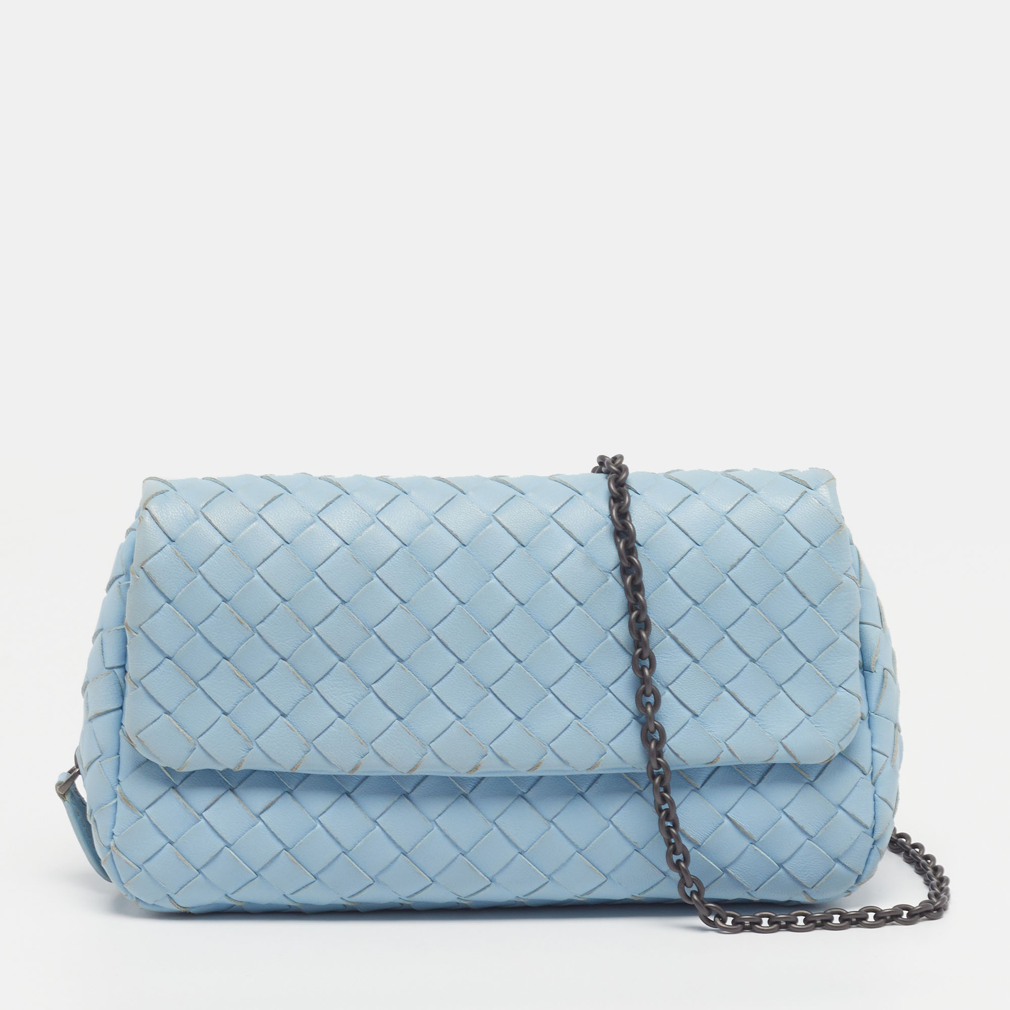 

Bottega Veneta Light Blue Intrecciato Leather Chain Crossbody Bag