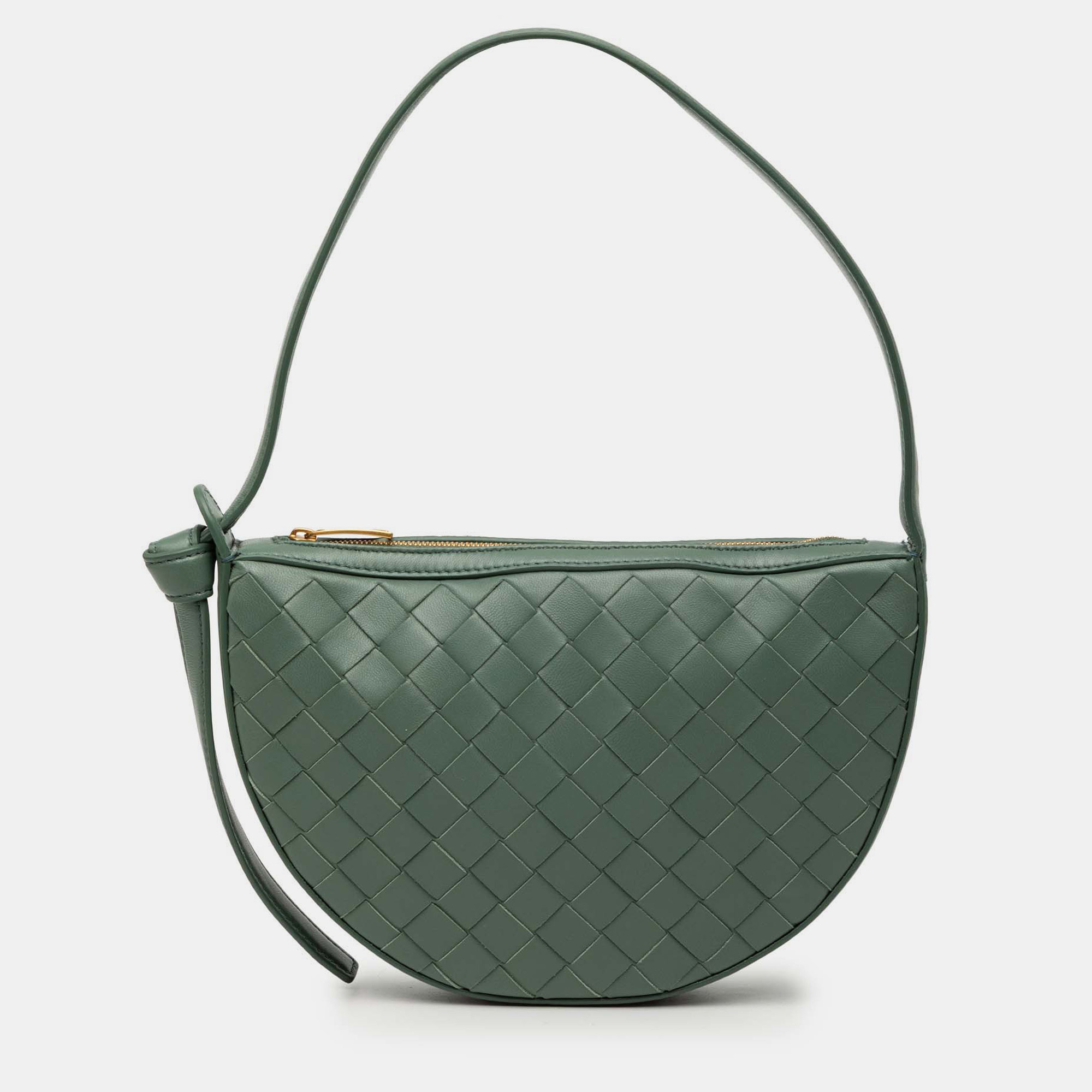 

Bottega Veneta Green Mini Leather Intrecciato Sunrise Hobo