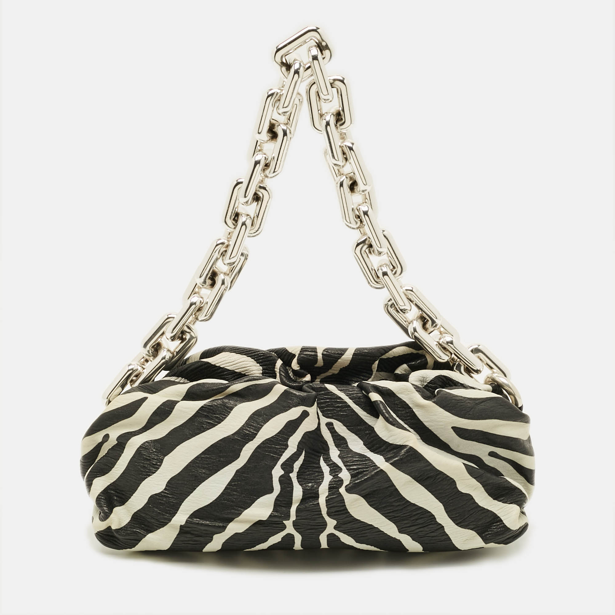 

Bottega Veneta The Pouch Black/White Zebra Print Leather Chain Shoulder Bag