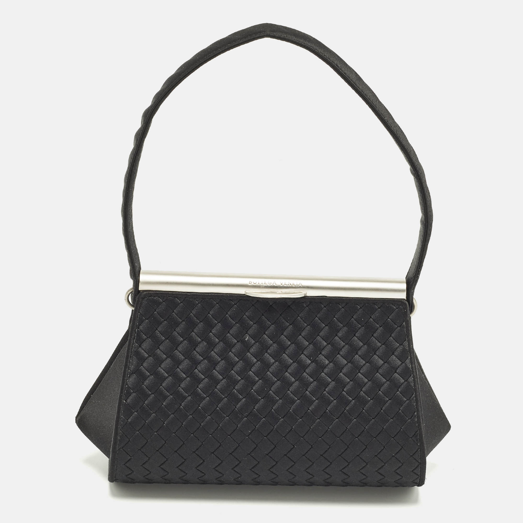 

Bottega Veneta Black Intrecciato Satin Clasp Pouch Bag