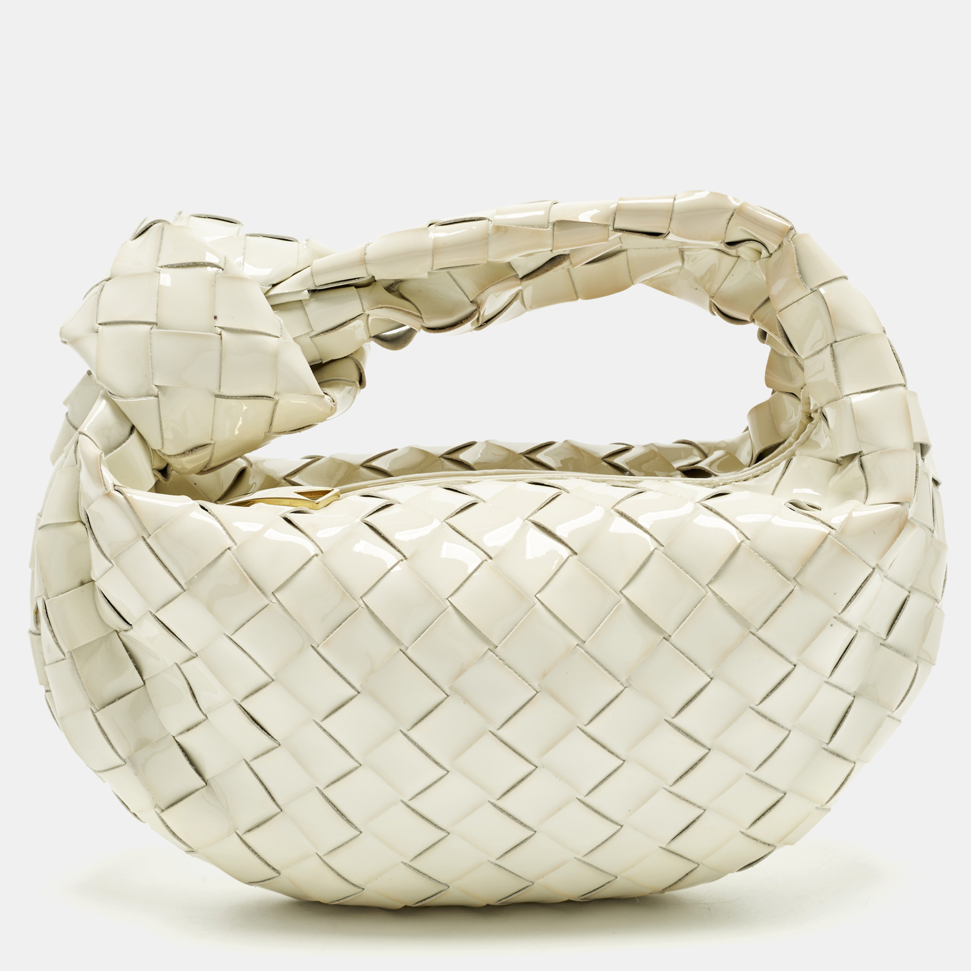 

Bottega Veneta Jodie Mini Intrecciato White Patent Leather Hobo