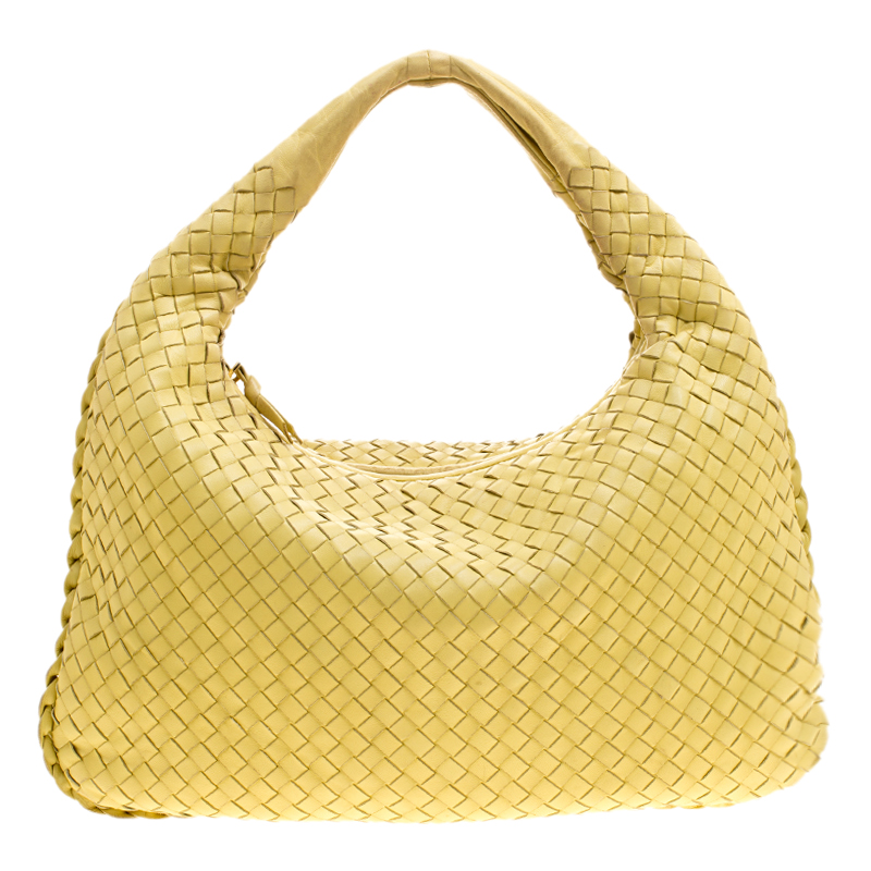 Pre Owned Bottega Veneta Yellow Intrecciato Leather Small Hobo