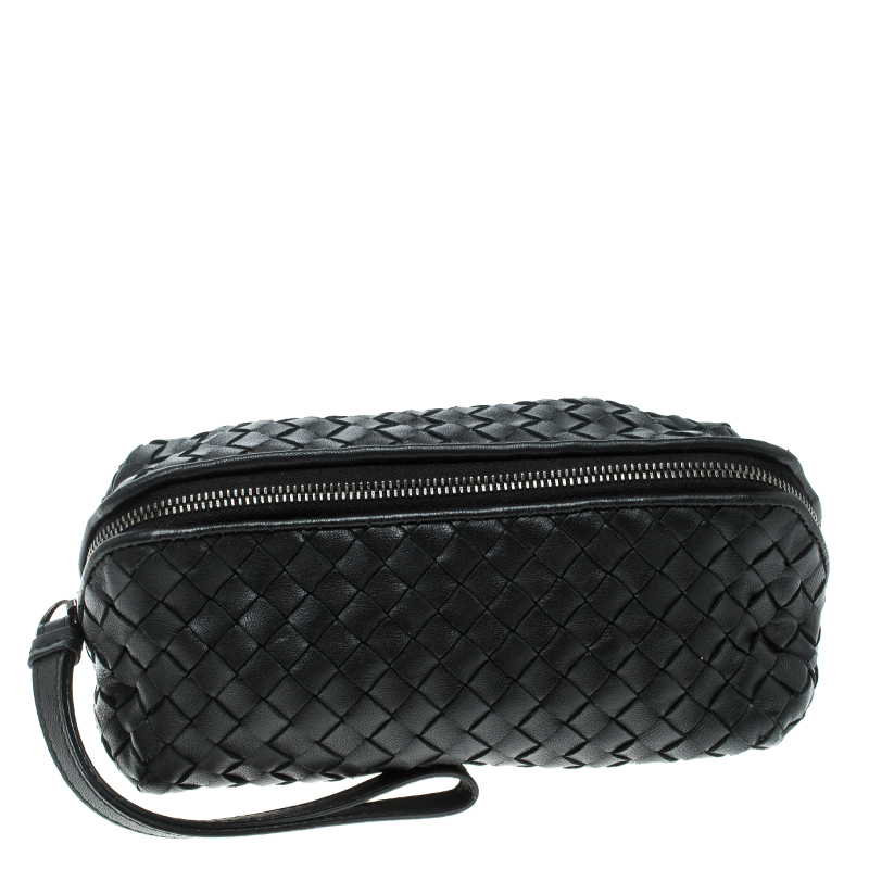 Bottega Veneta Black Intrecciato Leather Pouch