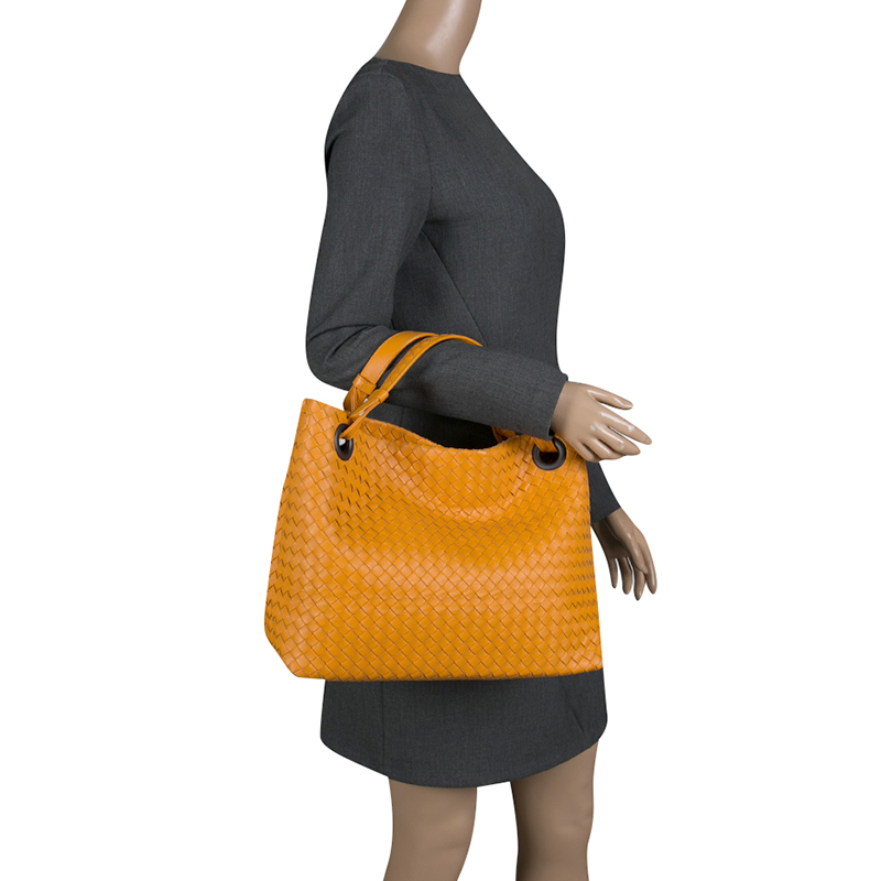 

Bottega Veneta Orange Intrecciato Leather Bella Tote