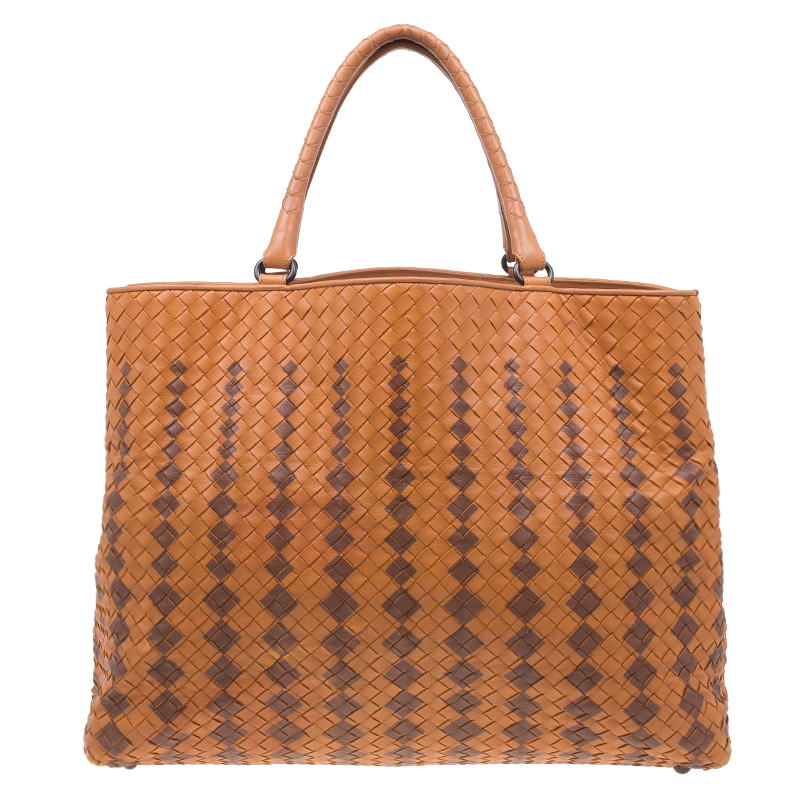 Pre Owned Bottega Veneta Orange Intrecciato Leather Limited Edition Shopper Tote