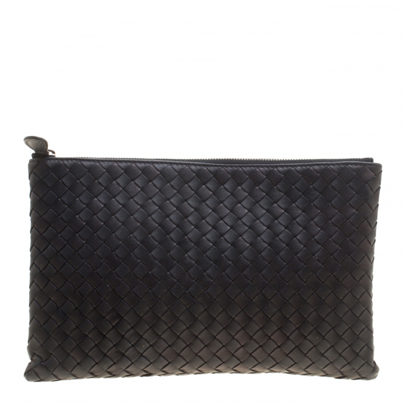 Bottega Veneta Black Intrecciato Leather Pouch