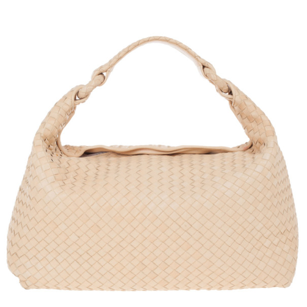Pre Owned Bottega Veneta Cream Leather Intrecciato Hobo
