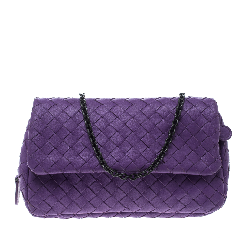 Bottega Veneta Purple Intrecciato Leather Messenger Bag