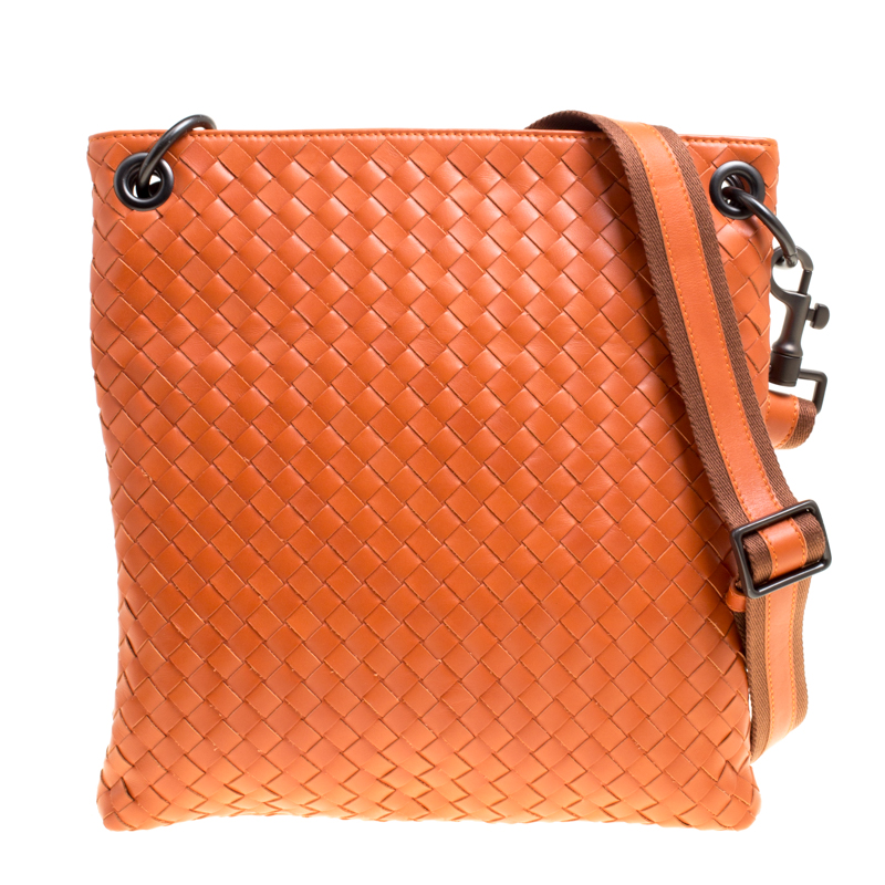 Bottega Veneta Orange Intrecciato Leather Crossbody Bag Bottega Veneta Orange Intrecciato Leather Crossbody Bag