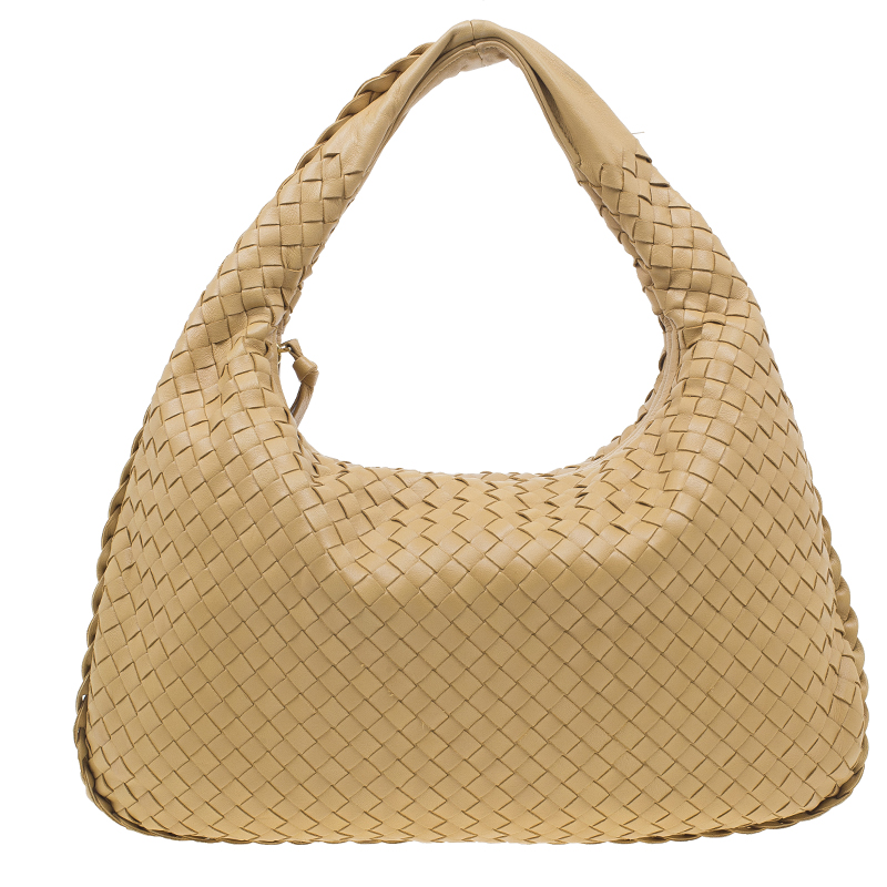 Pre Owned Bottega Veneta Beige Intrecciato Nappa Hobo