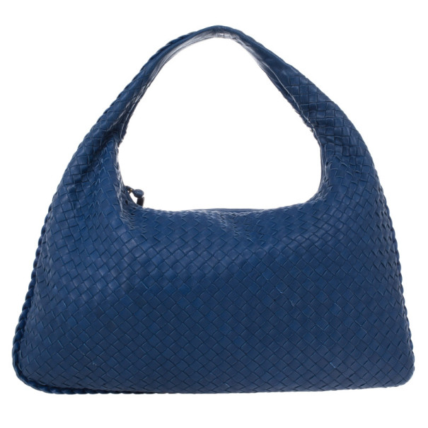 Pre Owned Bottega Veneta Blue Woven Leather Hobo