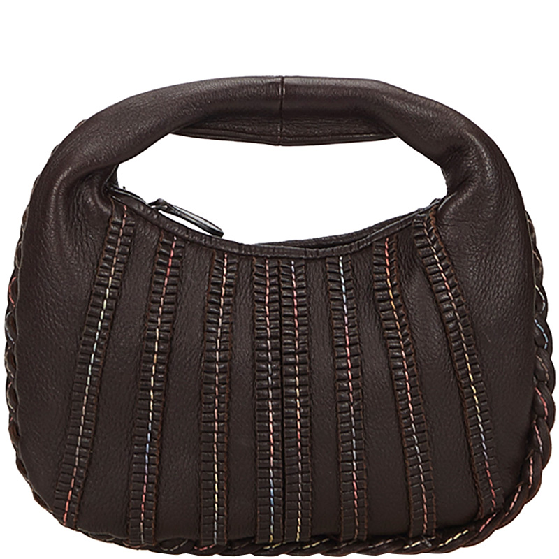 مملوكة مسبقًا Bottega Veneta Dark Brown Leather Dune Mini Veneta Hobo