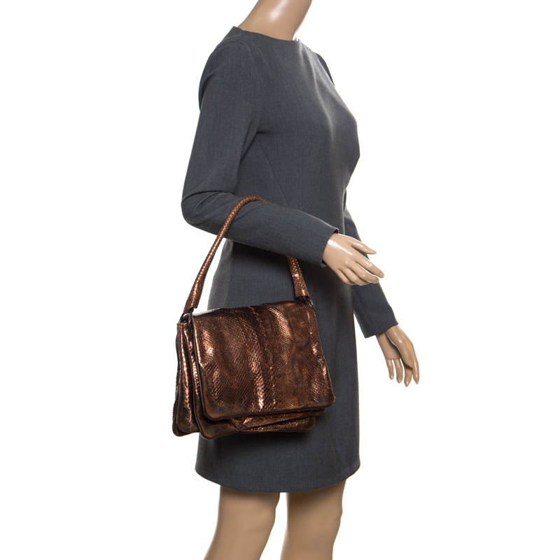 

Bottega Veneta Copper Python Shoulder Bag, Brown