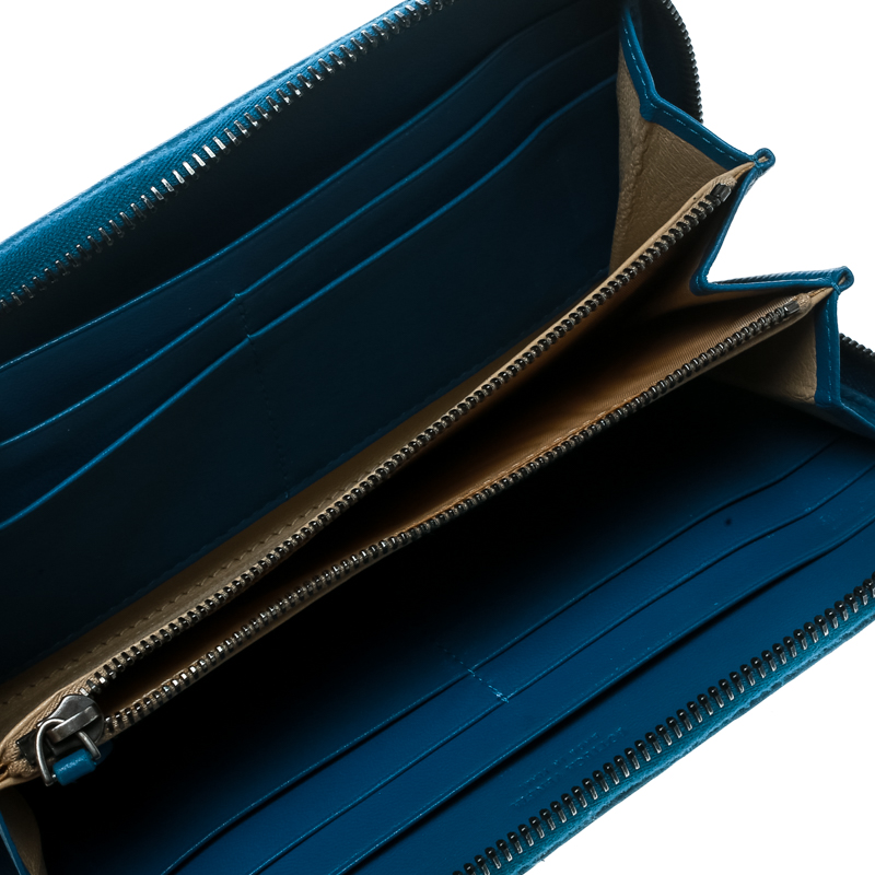 

Bottega Veneta Blue Intrecciato Leather Zip Around Long Wallet