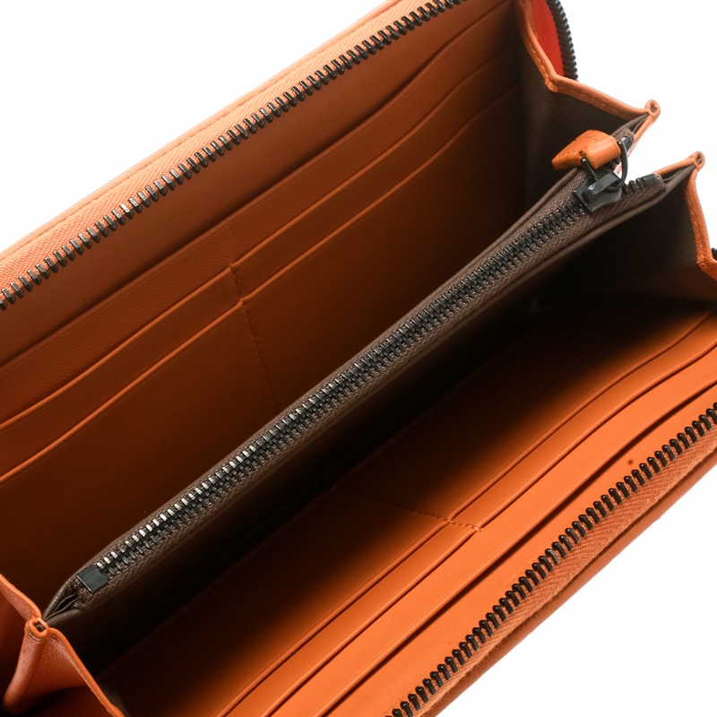 

Bottega Veneta Orange Intrecciato Leather Zip Around Wallet