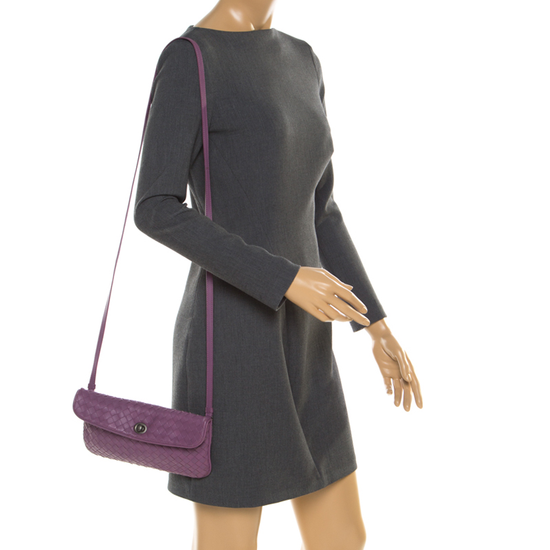 

Bottega Veneta Purple Intrecciato Woven Leather Mini Flap Turn-Lock Crossbody Bag