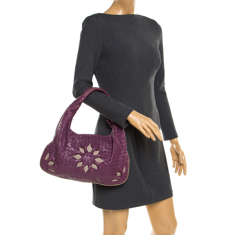 

Bottega Veneta Purple Intrecciato Leather Flower Hobo
